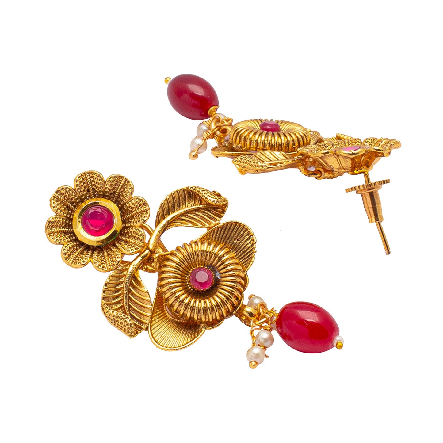 Shining Jewel Handcrafted Antique Gold Plated Flower Design Jewellery Necklace With Matching Jhumka Earring For Women (SJN_127)