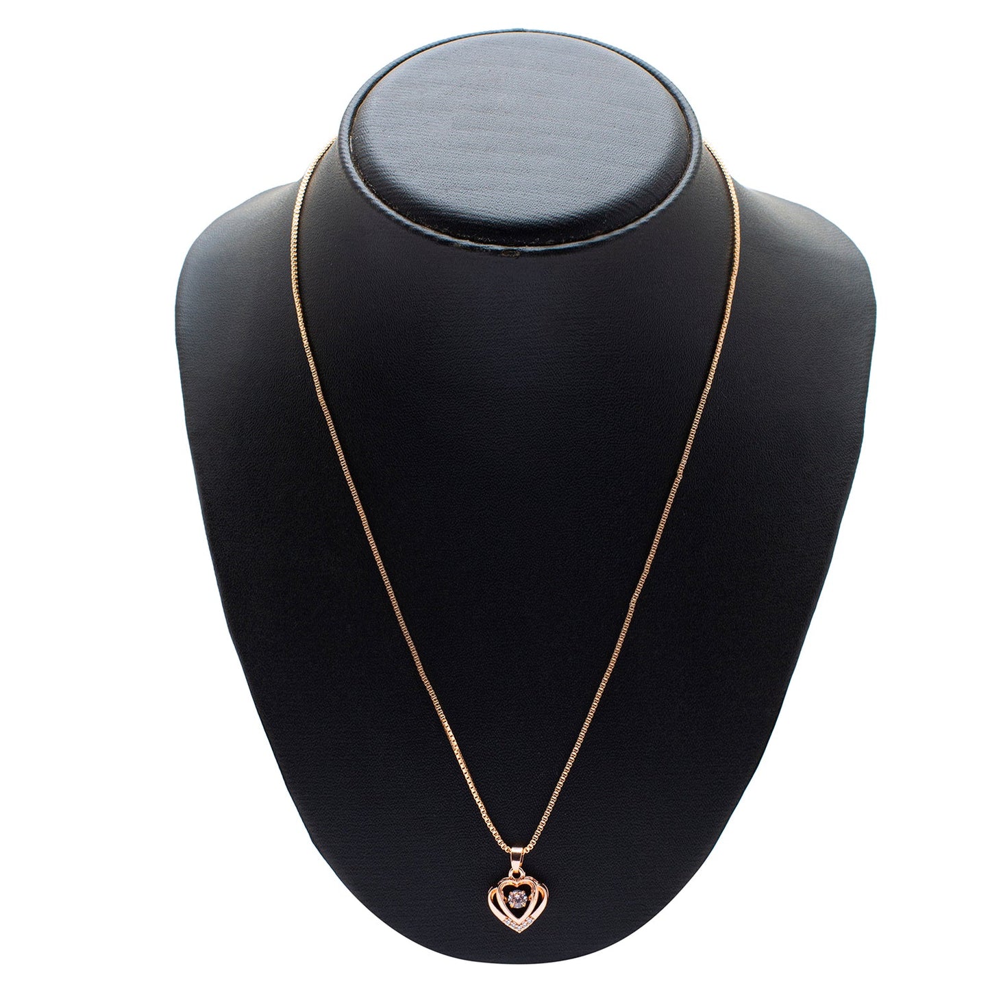 Shining Jewel RoseGold Plated Western CZ, Crystals & AD Double Heart Design Pendant Necklace for Women (SJN_131)