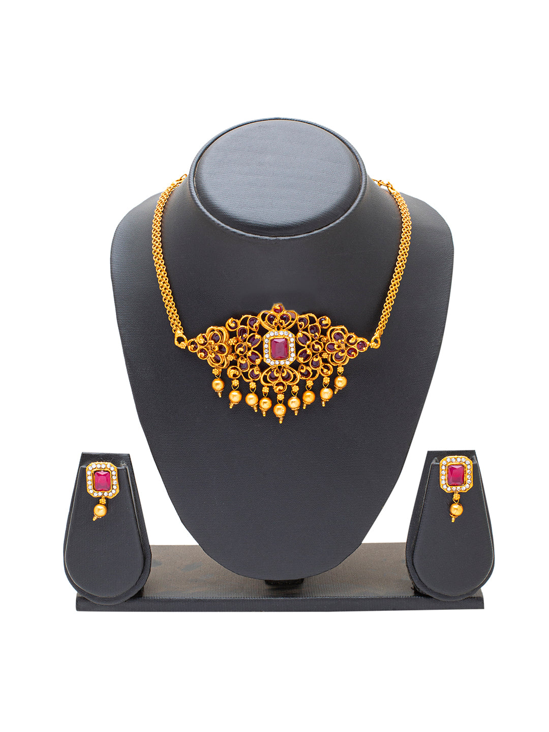 Shining Jewel Handcrafted Antique Gold Plated Traditional Kundan,CZ, Studded Choker Jewellery Necklace set With Matching Earring For Women (SJN_145_M)