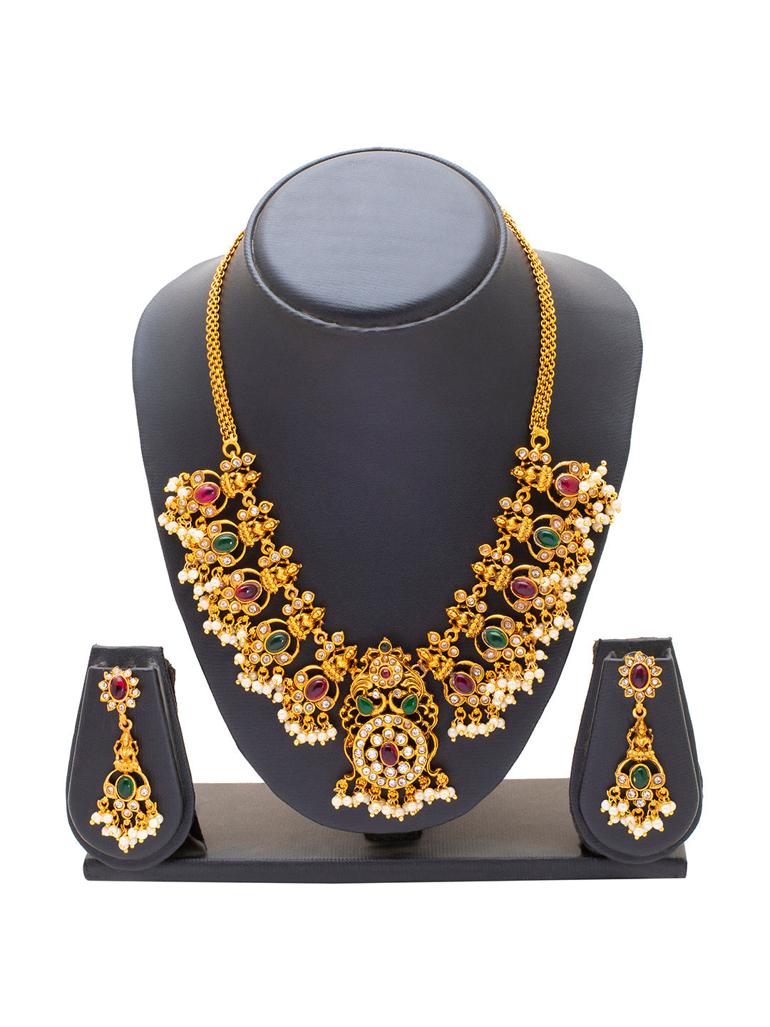 Shining Jewel Handcrafted Antique Gold Plated Matte Traditional Kundan,CZ, Studded Jewellery Necklace set With Matching Earring For Women (SJN_146)