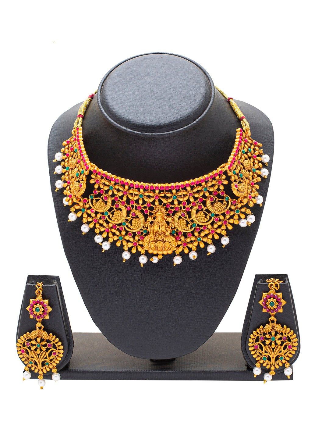 Shining Jewel Handcrafted Antique Gold Plated Matte Traditional Kundan,CZ, Studded Choker Jewellery Necklace set With Matching Earring For Women (SJN_147)