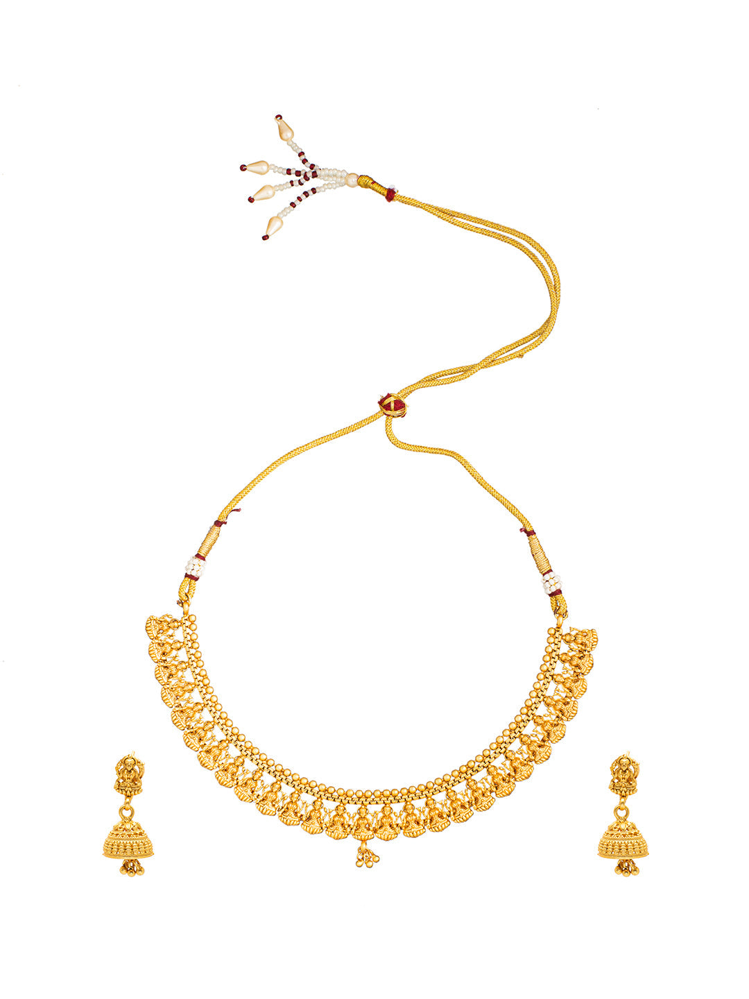 Shining Jewel Gold Plated Temple Jewellery Necklace Set with Maching J
