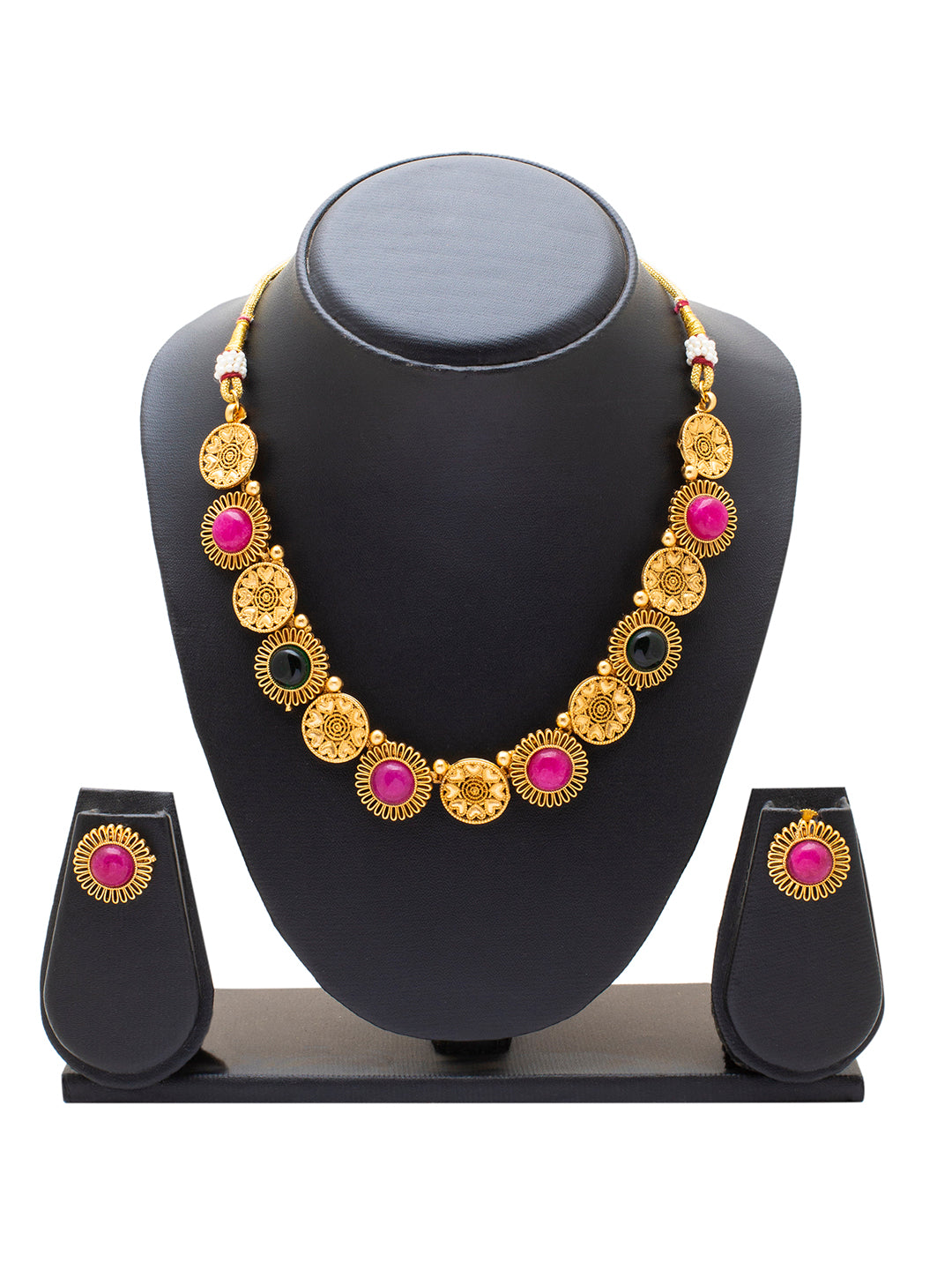 Shining Jewel Handcrafted Gold Plated Necklace Jewellery Set with Matching Flower Design Stud Earring for Women (SJN_152_MT)
