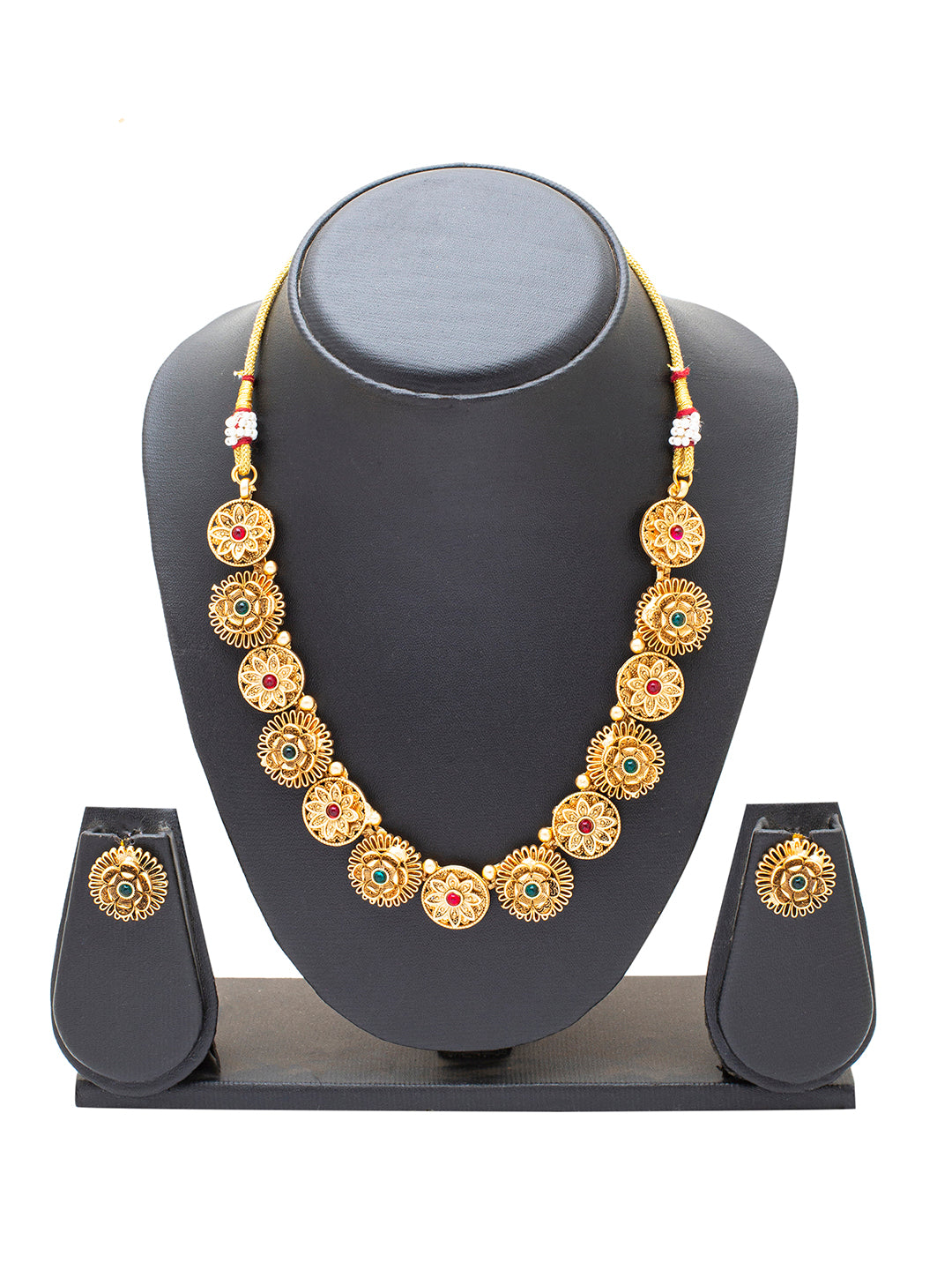 Shining Jewel Handcrafted Gold Plated Kundan,CZ, Studded Necklace Jewellery Set with Matching Flower Design Stud Earring for Women (SJN_153)