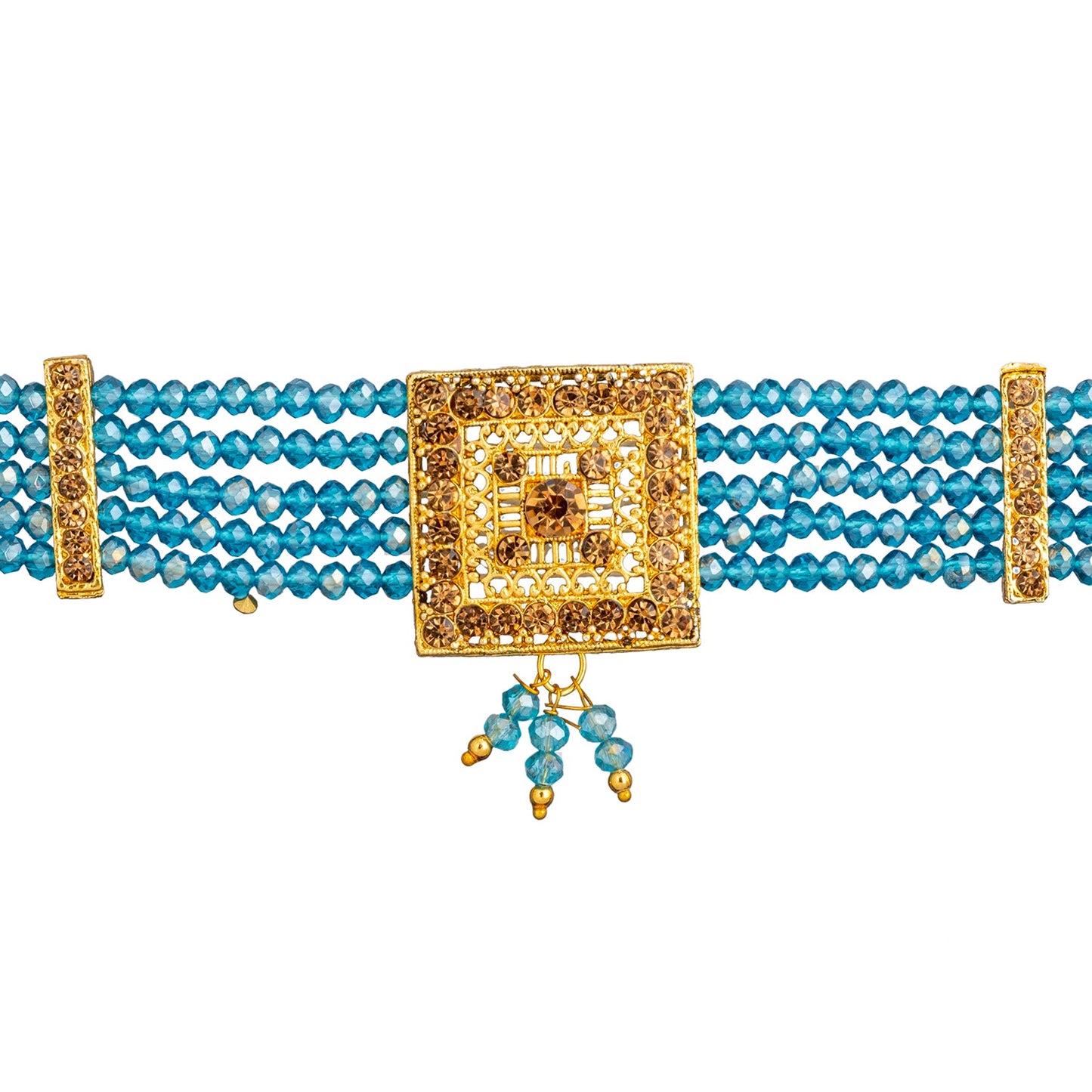 Shining Jewel Gold Plated Kundan Pearl Choker Bridal Necklace Combo Jewellery Set with Maang Tikka and Earrings for Women (SJN_156_AQ)