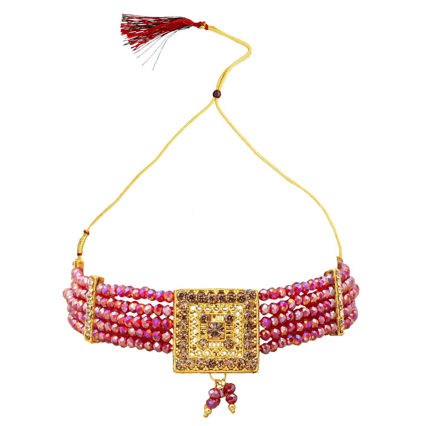 Shining Jewel Gold Plated Kundan Pearl Choker Bridal Necklace Combo Jewellery Set with Maang Tikka and Earrings for Women (SJN_156_M)