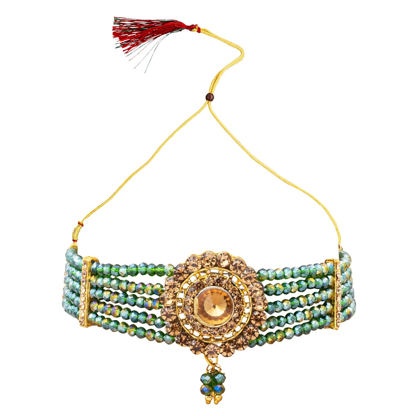 Shining Jewel Gold Plated Kundan Pearl Choker Bridal Necklace Combo Jewellery Set with Maang Tikka and Earrings for Women (SJN_157_G)