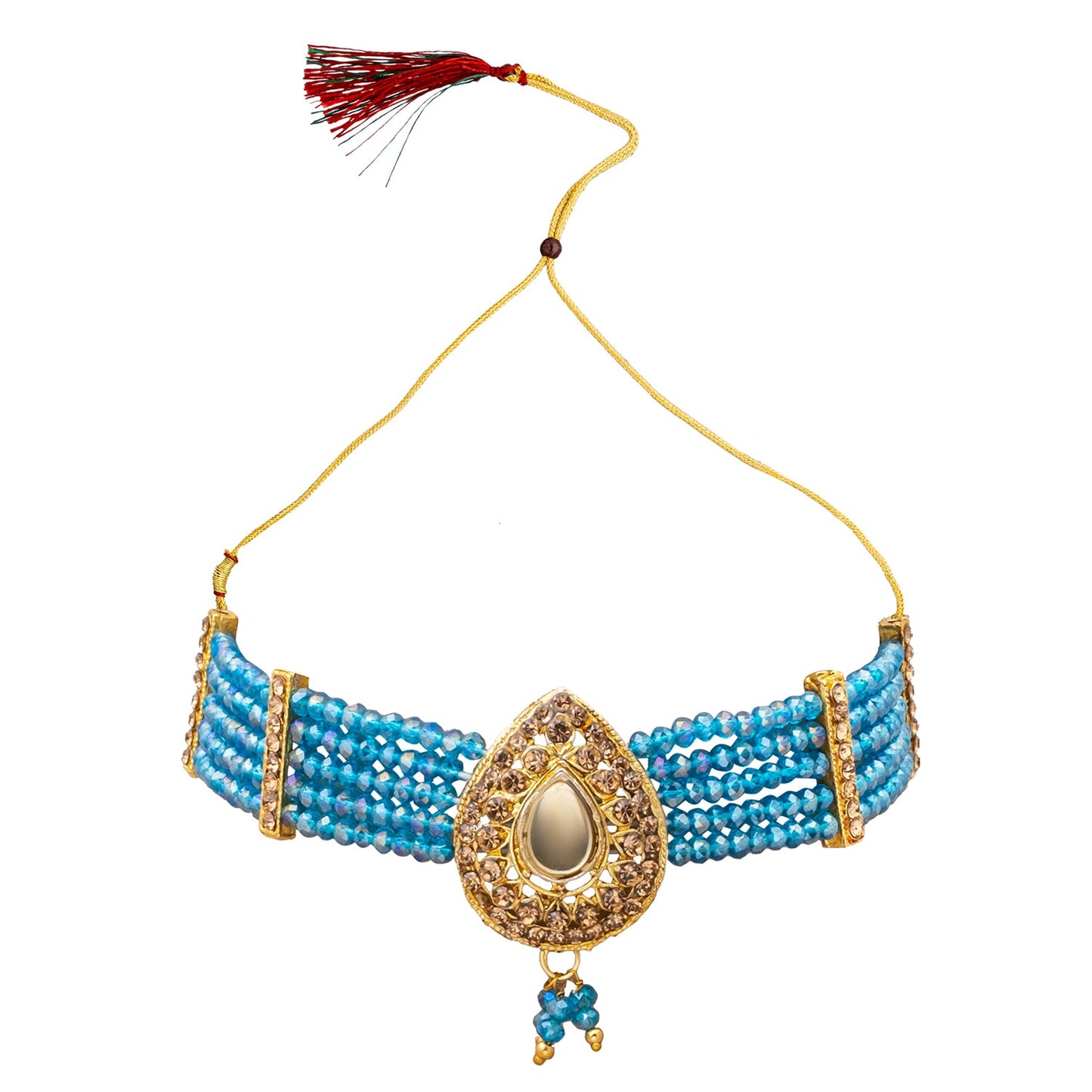 Shining Jewel Gold Plated Kundan Pearl Choker Bridal Necklace Combo Jewellery Set with Maang Tikka and Earrings for Women (SJN_158_AQ)