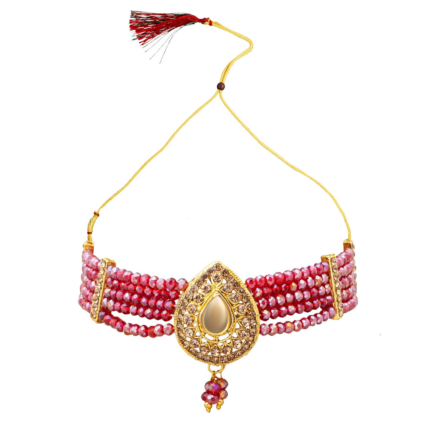 Shining Jewel Gold Plated Kundan Pearl Choker Bridal Necklace Combo Jewellery Set with Maang Tikka and Earrings for Women (SJN_158_M)