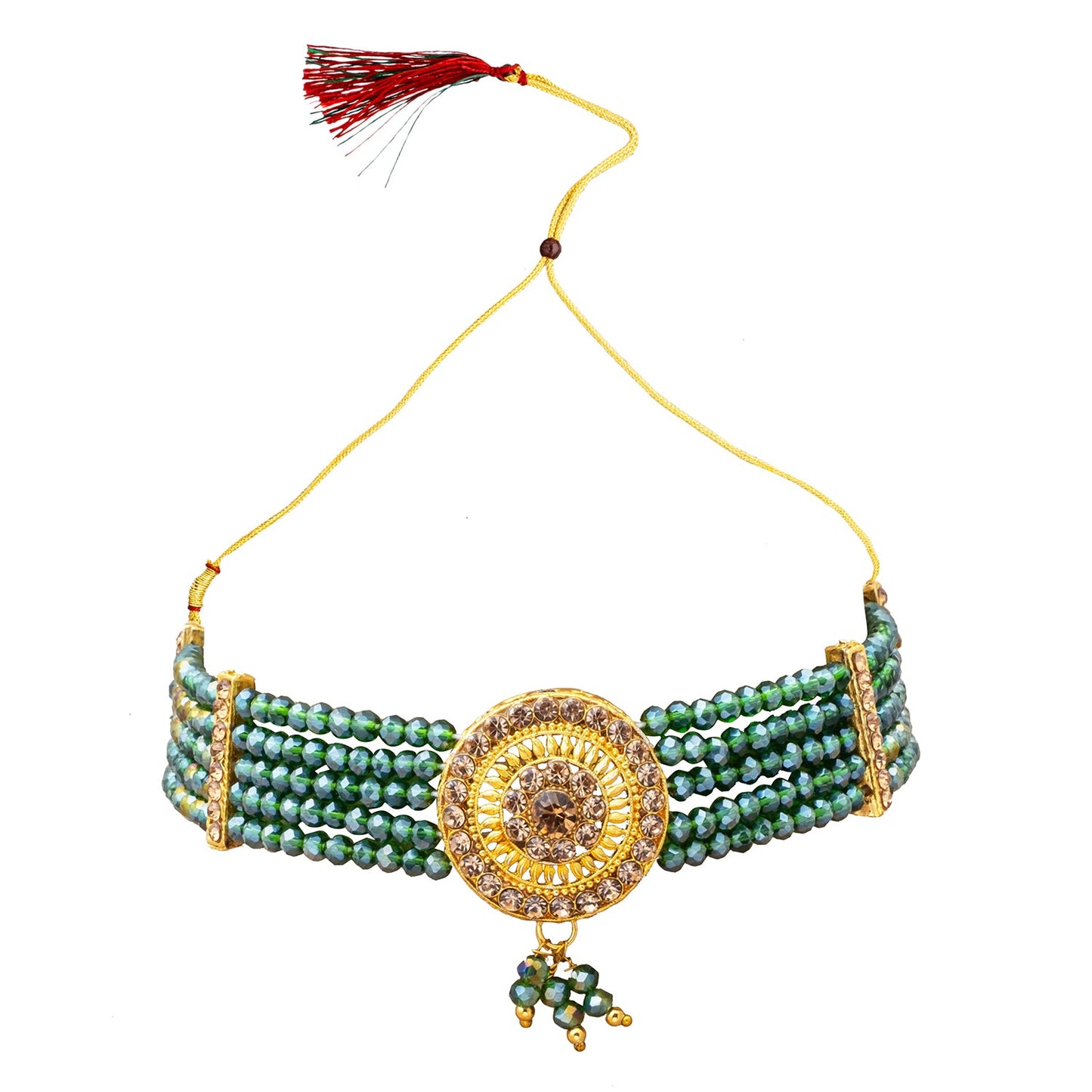 Shining Jewel Gold Plated Kundan Pearl Choker Bridal Necklace Combo Jewellery Set with Maang Tikka and Earrings for Women (SJN_159_G)