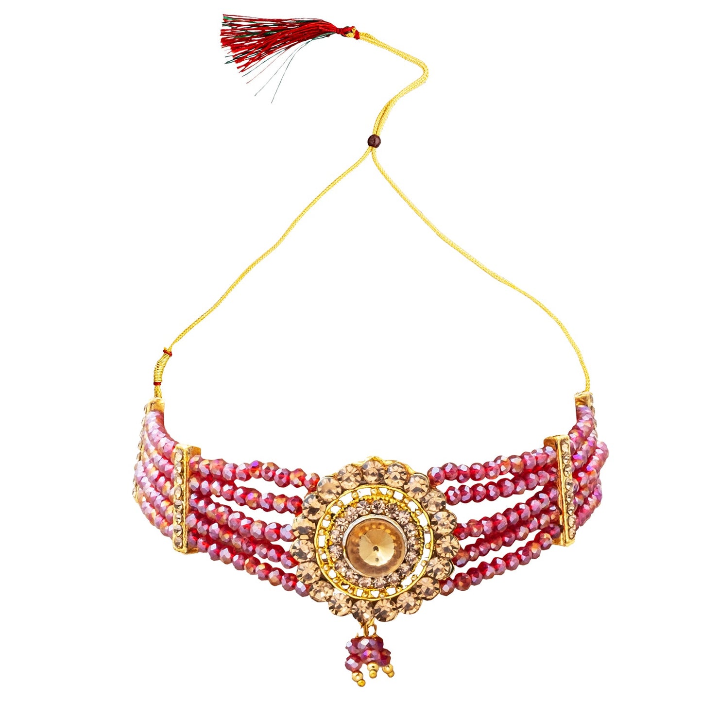 Gold Plated Kundan Pearl Choker Bridal Necklace Combo Jewellery Set with Maang Tikka and Earrings for Women (SJN_159_M)
