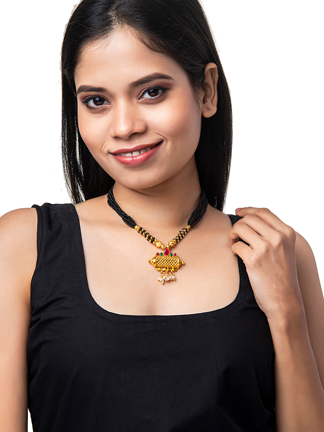 Shining Jewel Gold Plated Traditional Indian Handcrafted Designer Long Fancy Bridal Mangalsutra Thushi mala Necklace Pendant For Women (SJN_15)
