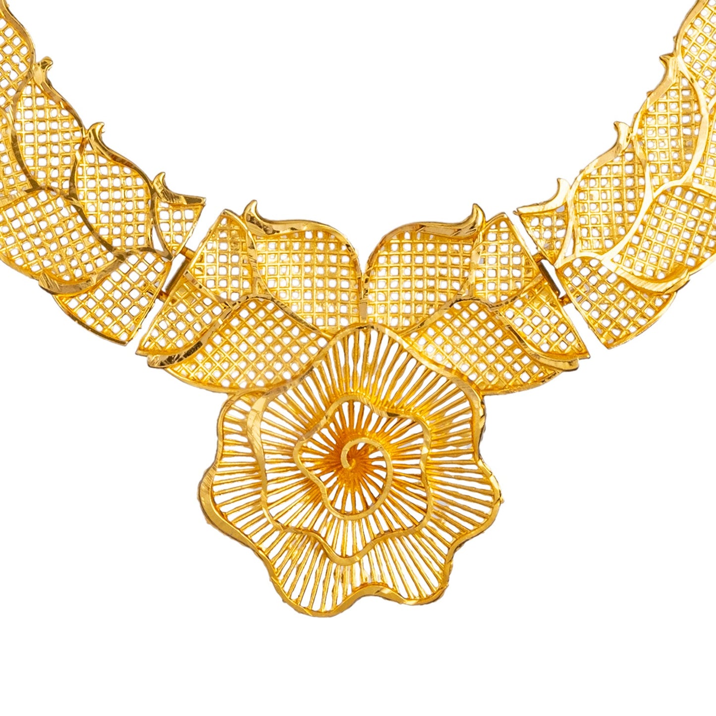 Shining Jewel Traditional Gold Plated Flower Design Necklace Chain Jewellery Set for Women (SJ_161)