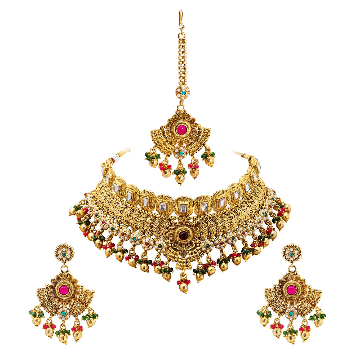 Shining Jewel Handcrafted Gold Plated Matte Traditional Kundan,CZ, AD,