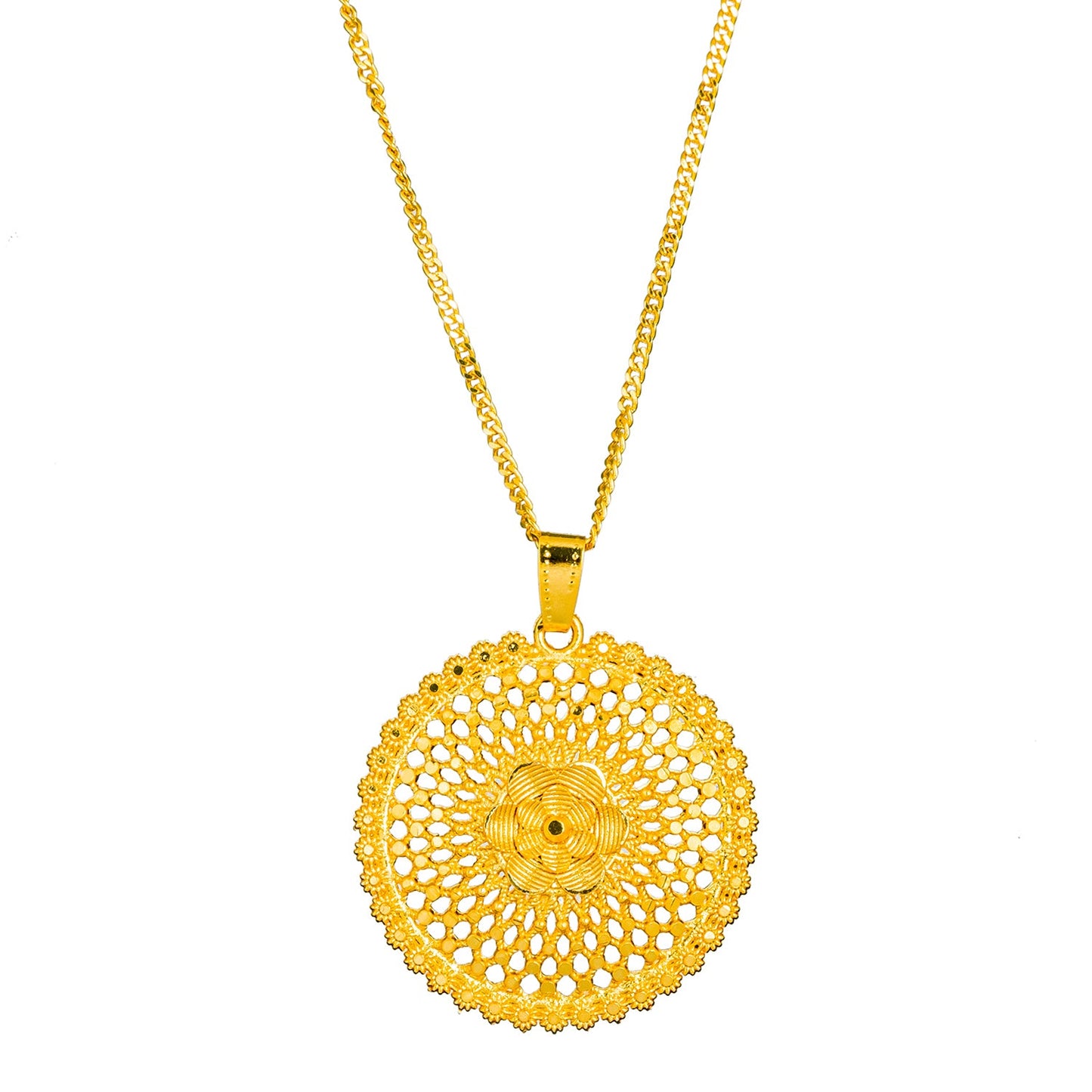 Shining Jewel Gold Plated Round Flower Design Pendant Necklace with Matching Earrings for Women (SJN_171)