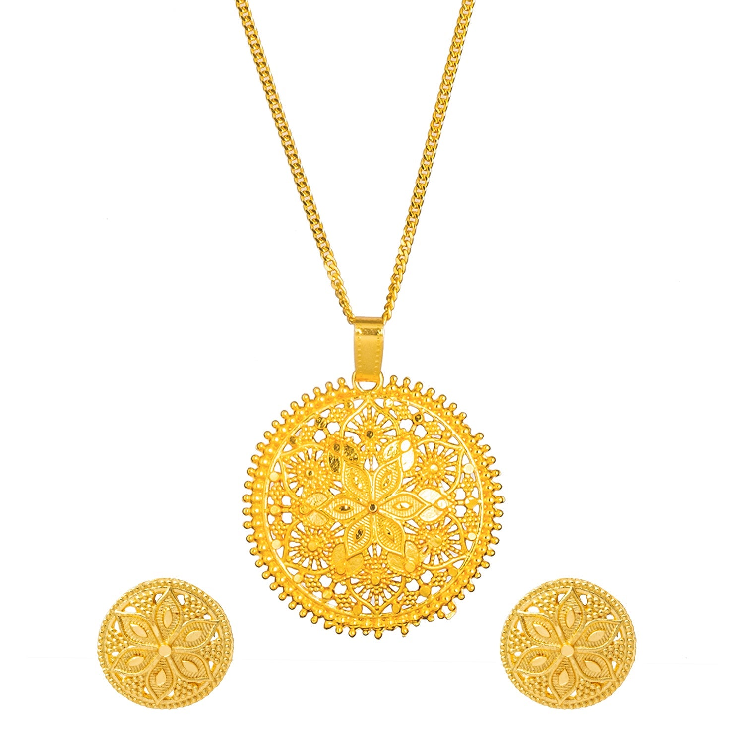 Shining Jewel Gold Plated Round Flower Design Pendant Necklace with Ma