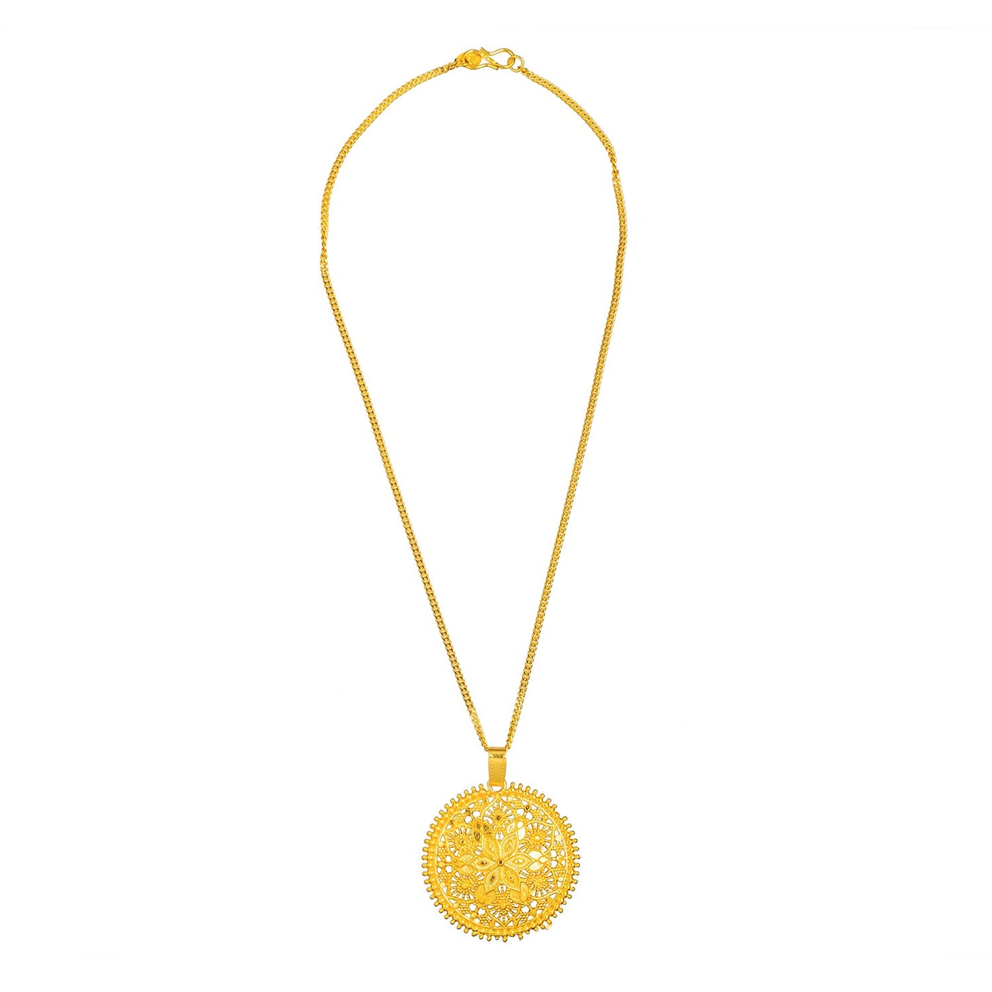 Shining Jewel Gold Plated Round Flower Design Pendant Necklace with Matching Earrings for Women (SJN_172)