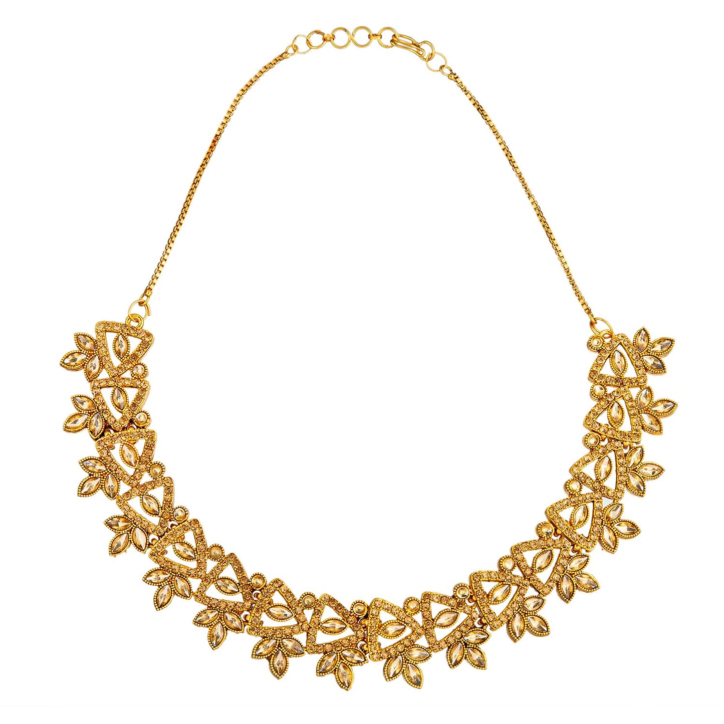 Gold Plated Kundan, AD, Crystal, CZ Design Necklace Combo Jewellery Set with Maang Tikka and Earrings for Women (SJN_184_LCT)