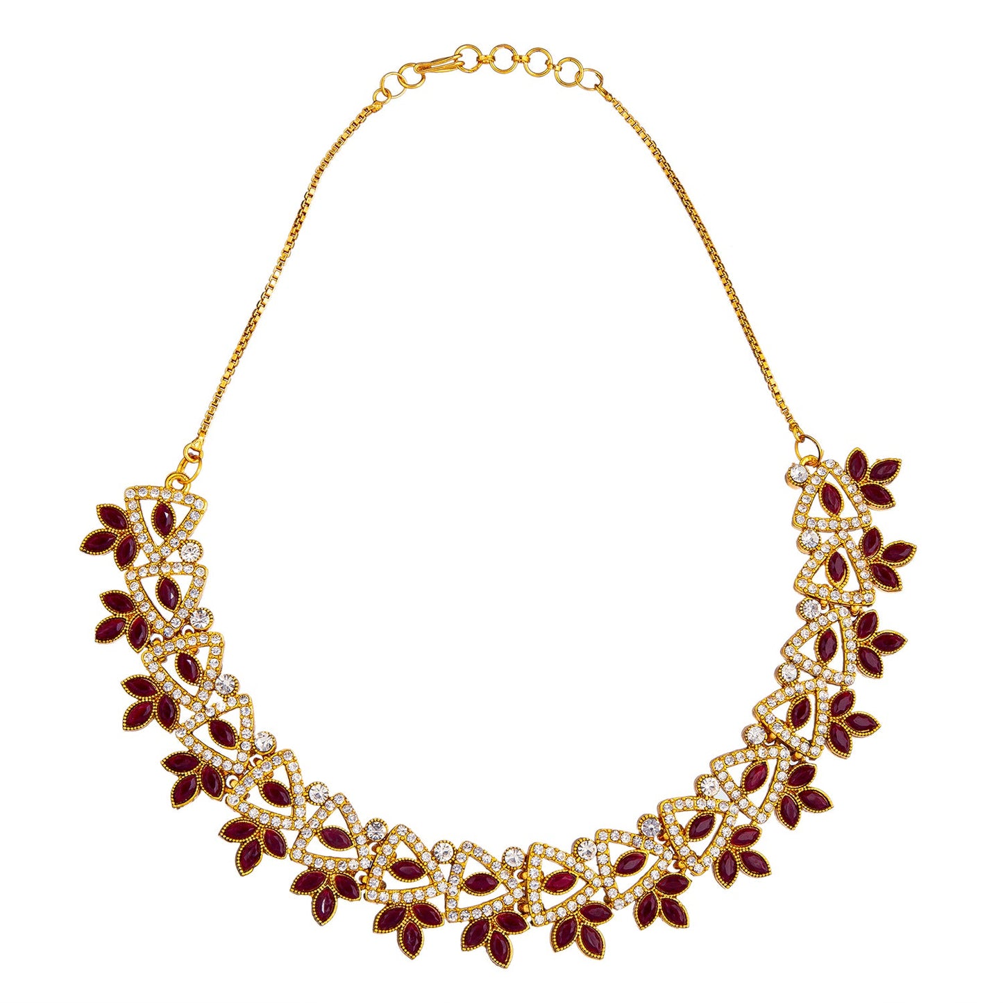 Gold Plated Kundan, AD, Crystal, CZ Design Necklace Combo Jewellery Set with Maang Tikka and Earrings for Women (SJN_184_M)