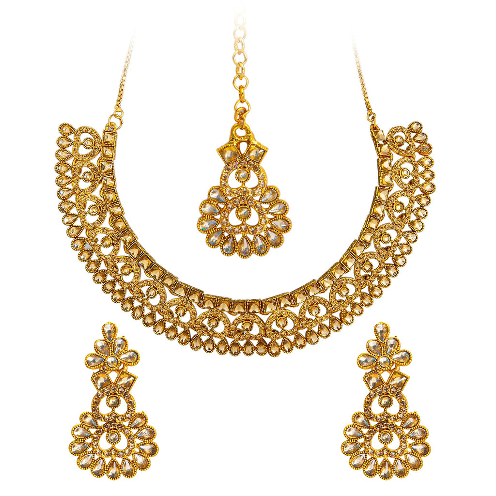 Gold necklace set on sale with earrings design