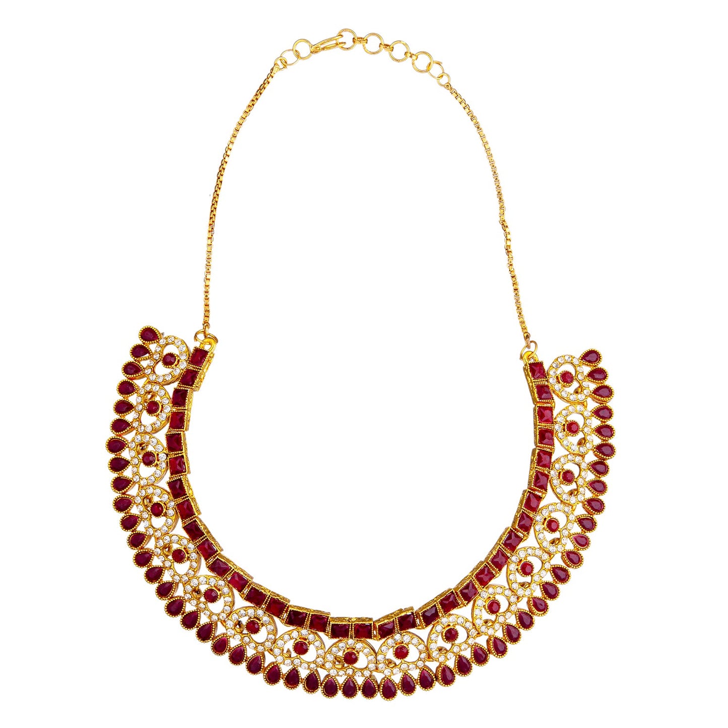 Gold Plated AD, Crystal, CZ Design Necklace Combo Jewellery Set with Maang Tikka and Earrings for Women (SJN_185_M)