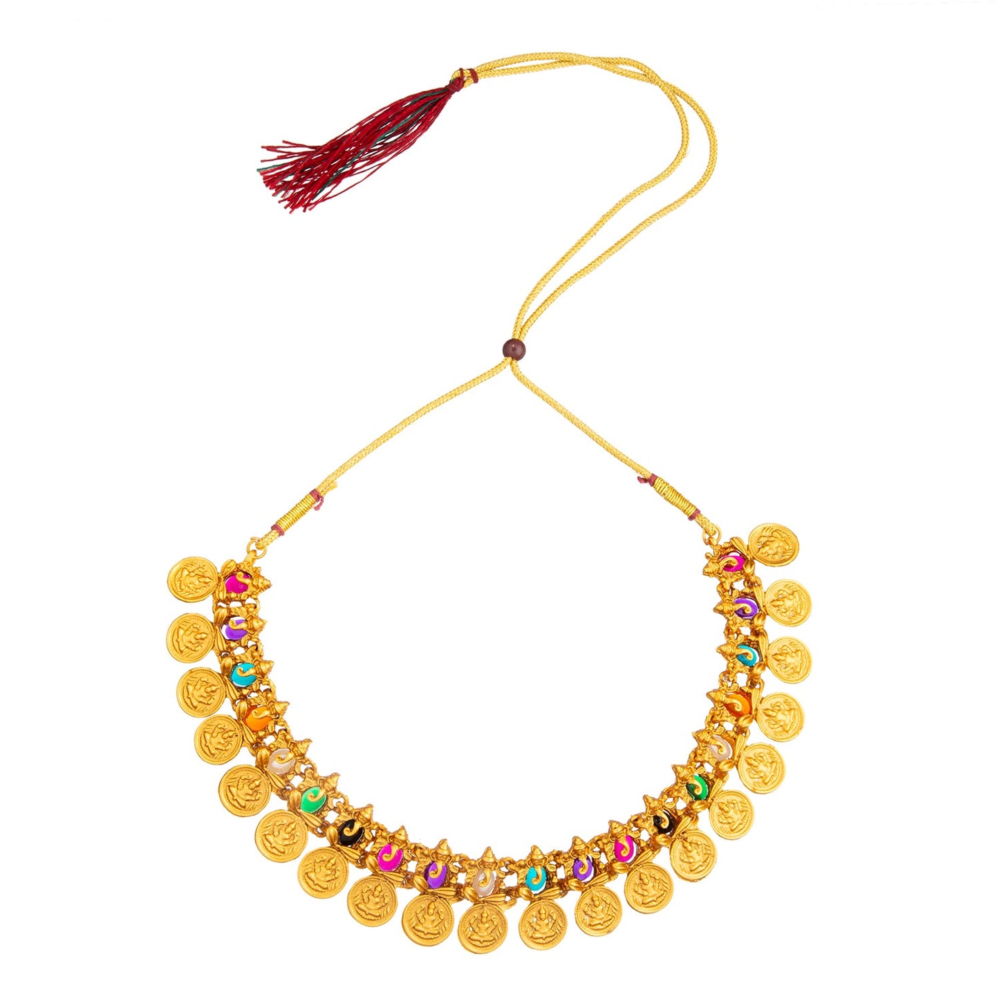 Handcrafted Gold Plated Kundan,CZ, Studded Temple Necklace Jewellery Set with Matching Stud Earrings for Women (SJN_192_NRT)