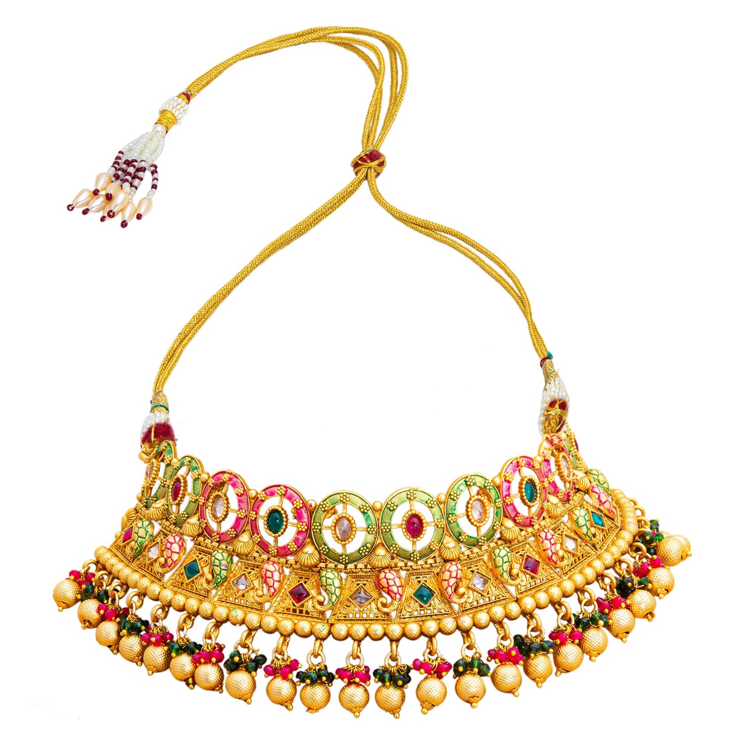 Handcrafted Antique Gold Plated Matte Traditional Kundan,CZ, Studded Choker Jewellery Necklace set With Matching Earring For Women (SJN_193_GM)