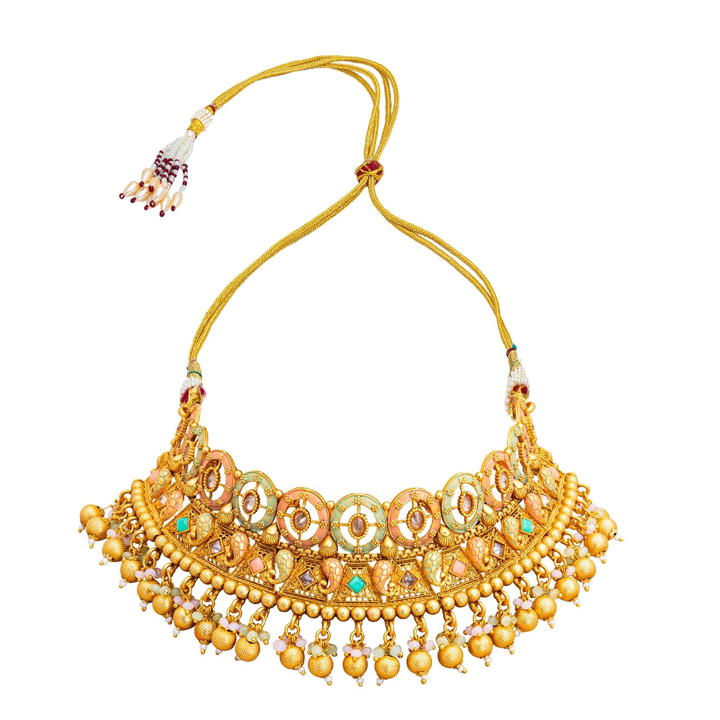 Handcrafted Antique Gold Plated Matte Traditional Kundan,CZ, Studded Choker Jewellery Necklace set With Matching Earring For Women (SJN_193_PG)