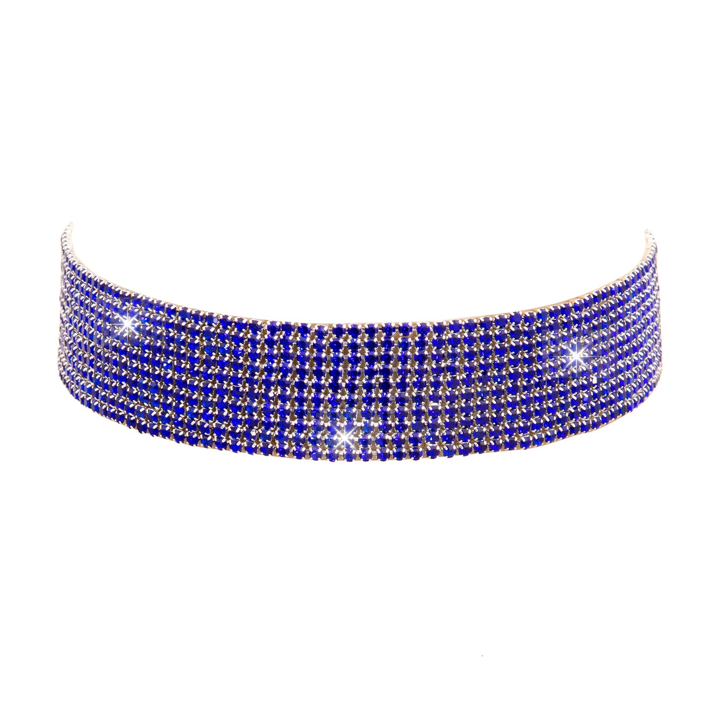Crystal and AD Silver Plated Western Style Cocktail Blue Choker Necklace for women (SJN_195_S_BL)