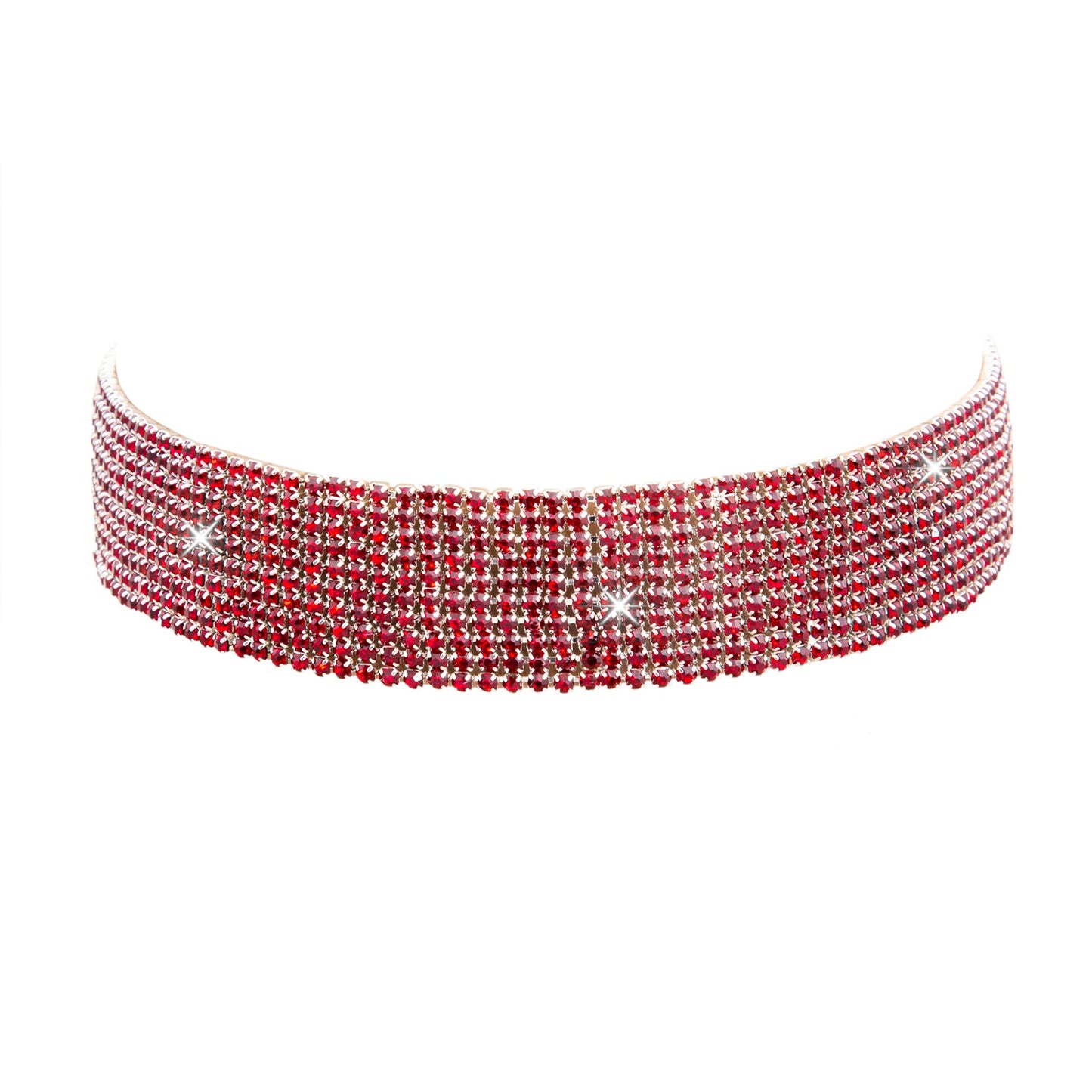 Crystal and AD Silver Plated Western Style Cocktail Red Choker Necklace for women (SJN_195_S_R)