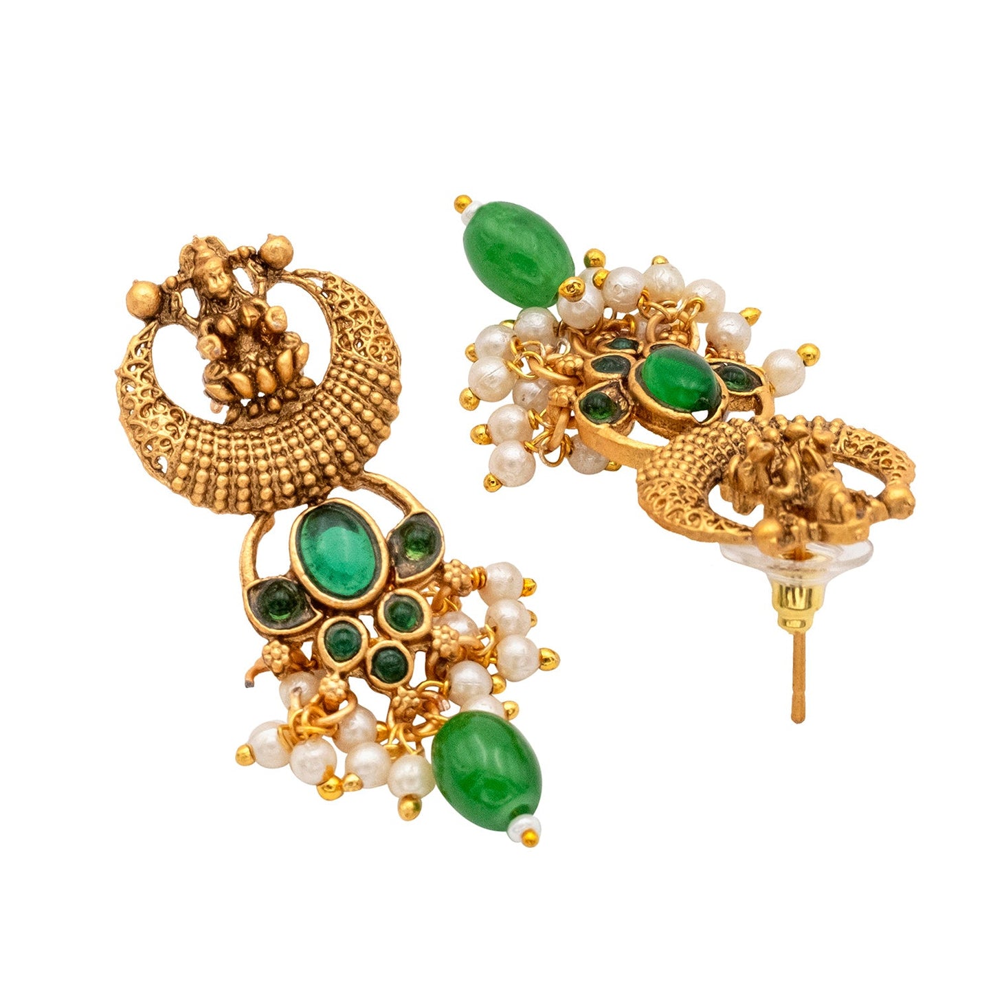 Gold Plated Traditional Indian Kundan, CZ, Studded Lakshmi Temple, Dori Necklace with Matching Earring Jewellery/Jewelry Set For Women (SJN_214_G)