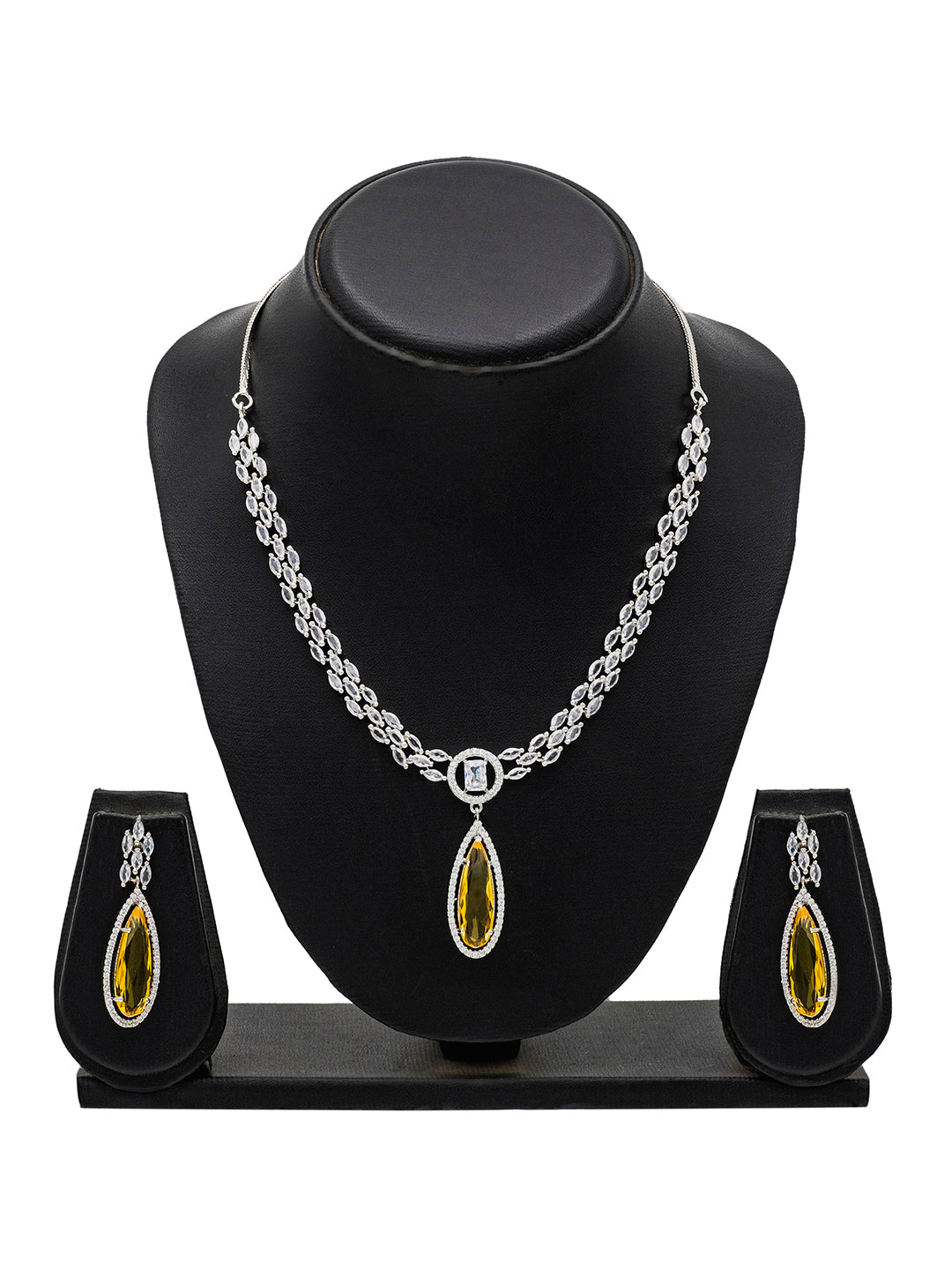 Silver Plated Yellow Stone Neklace Set with Matching Earring for Women (SJN_233_Y)