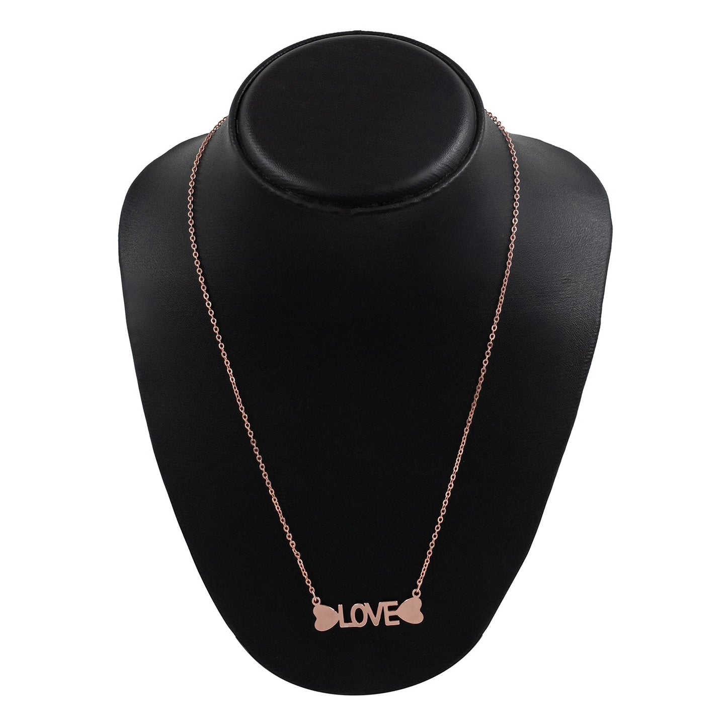 Rose Gold Plated Stainless Steel Valentine Love Pendant Locket Necklace Set For Women With Matching Earrings (SJN_238_RG)