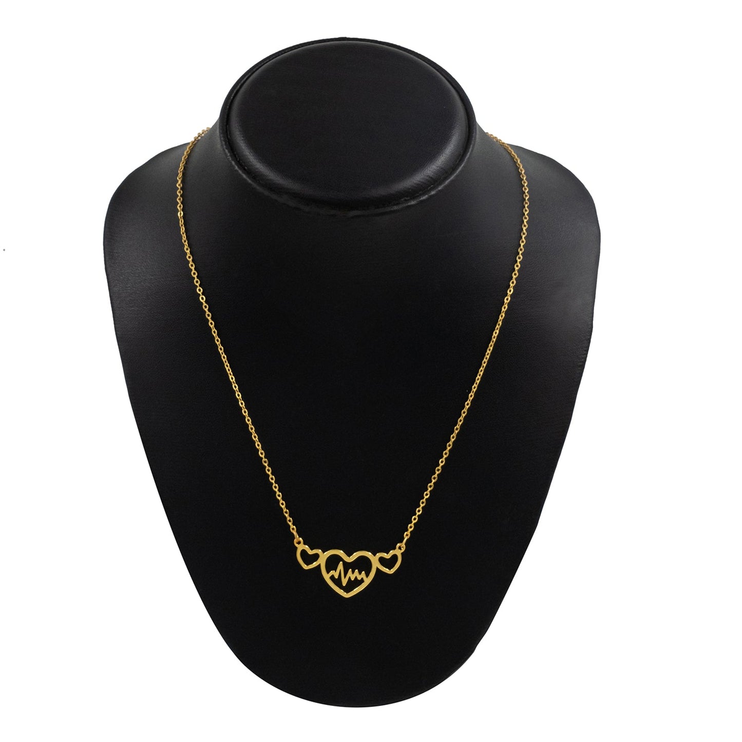 Gold Plated Stainless Steel Heart Beat Pendant Locket Necklace Set For Women With Matching Earrings (SJN_239_G)