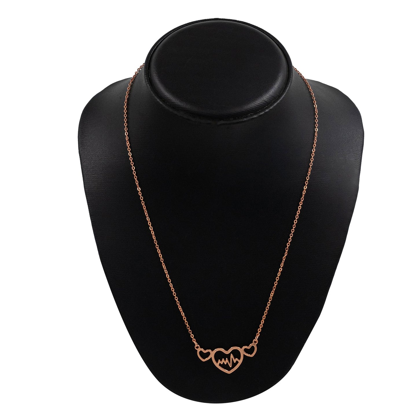 Rose Gold Plated Stainless Steel Heart beat Inside Heart Frame Pendant Locket Necklace Set For Women With Matching Earrings (SJN_239_RG)