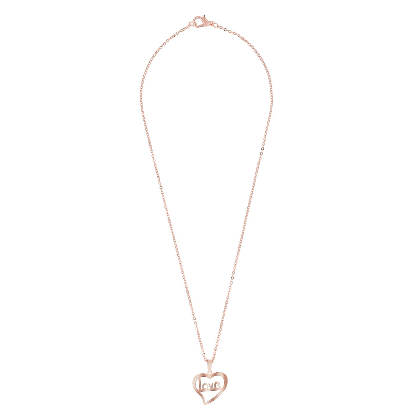 Rose Gold Plated Stainless Steel Inside Heart Name Of Love Pendant Locket Necklace Set For Women With Matching Earrings (SJN_240_RG)