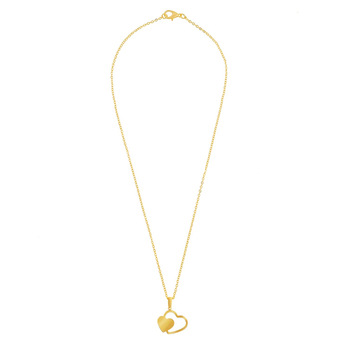 Gold Plated Stainless Steel Double Heart Lock Pendant Locket Necklace Set For Women With Matching Earrings (SJN_242_G)