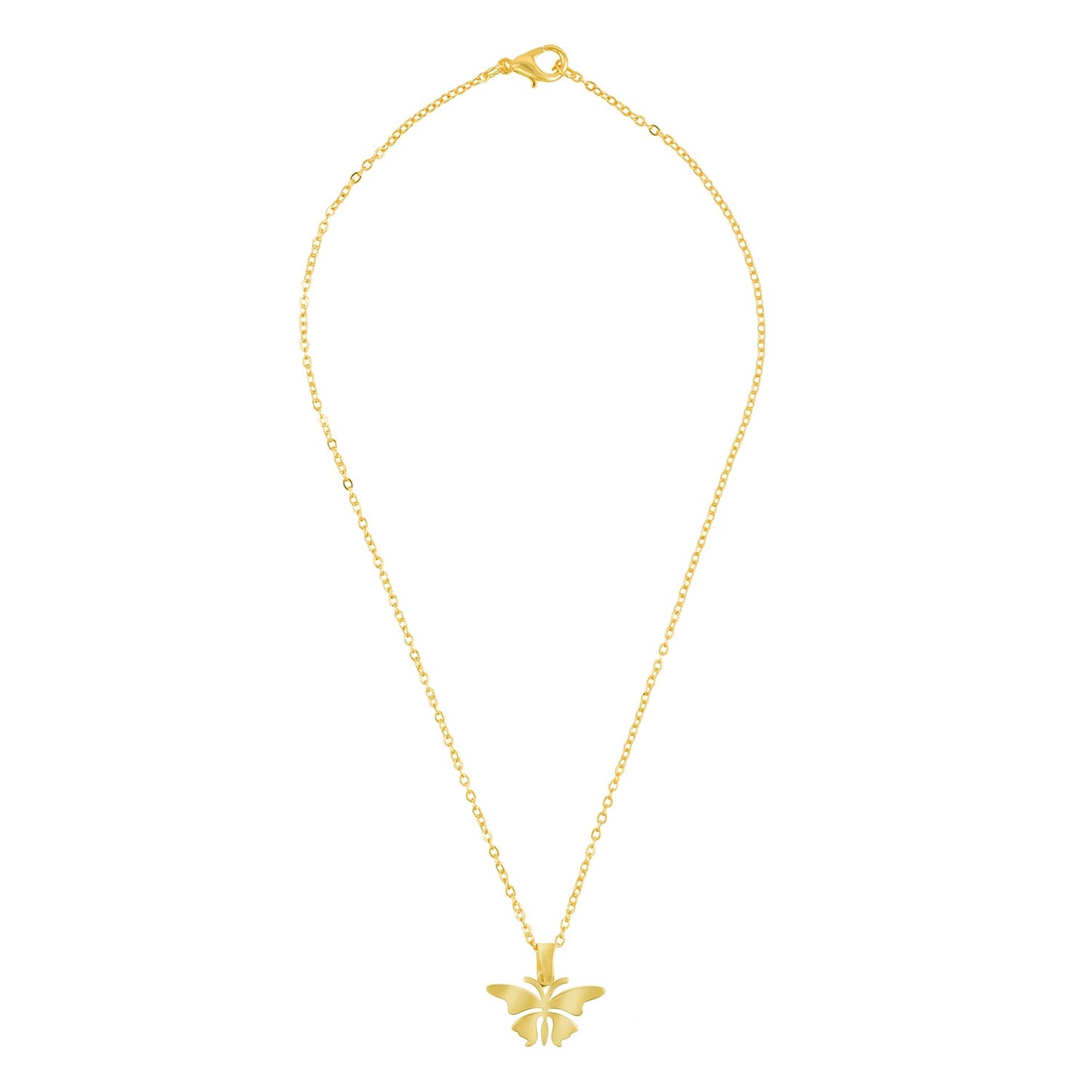 Gold Plated Stainless Steel Butterfly Pendant Locket Necklace Set For Women With Matching Earrings (SJN_244_G)