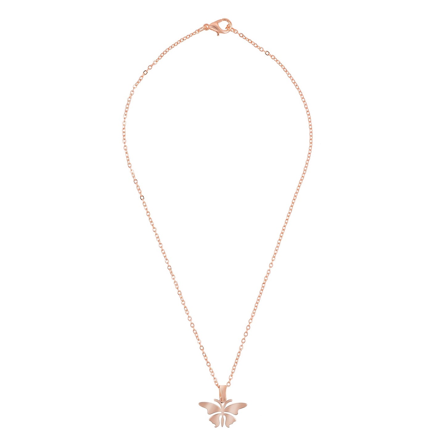 Rose Gold Plated Stainless Steel Butterfly Pendant Locket Necklace Set For Women With Matching Earrings (SJN_244_RG)