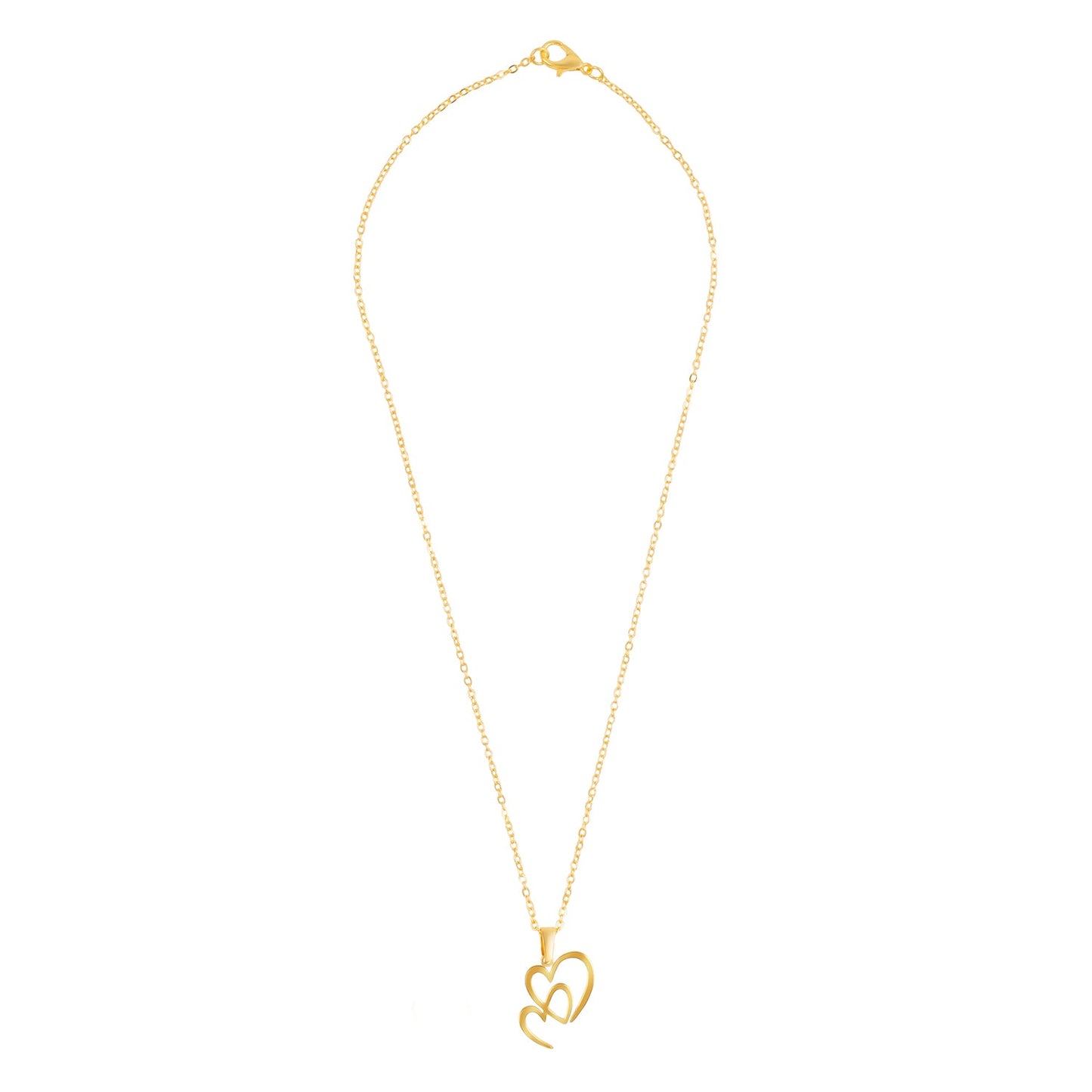 Gold Plated Stainless Steel Overlapped Heart Pendant Locket Necklace Set For Women With Matching Earrings (SJN_245_G)