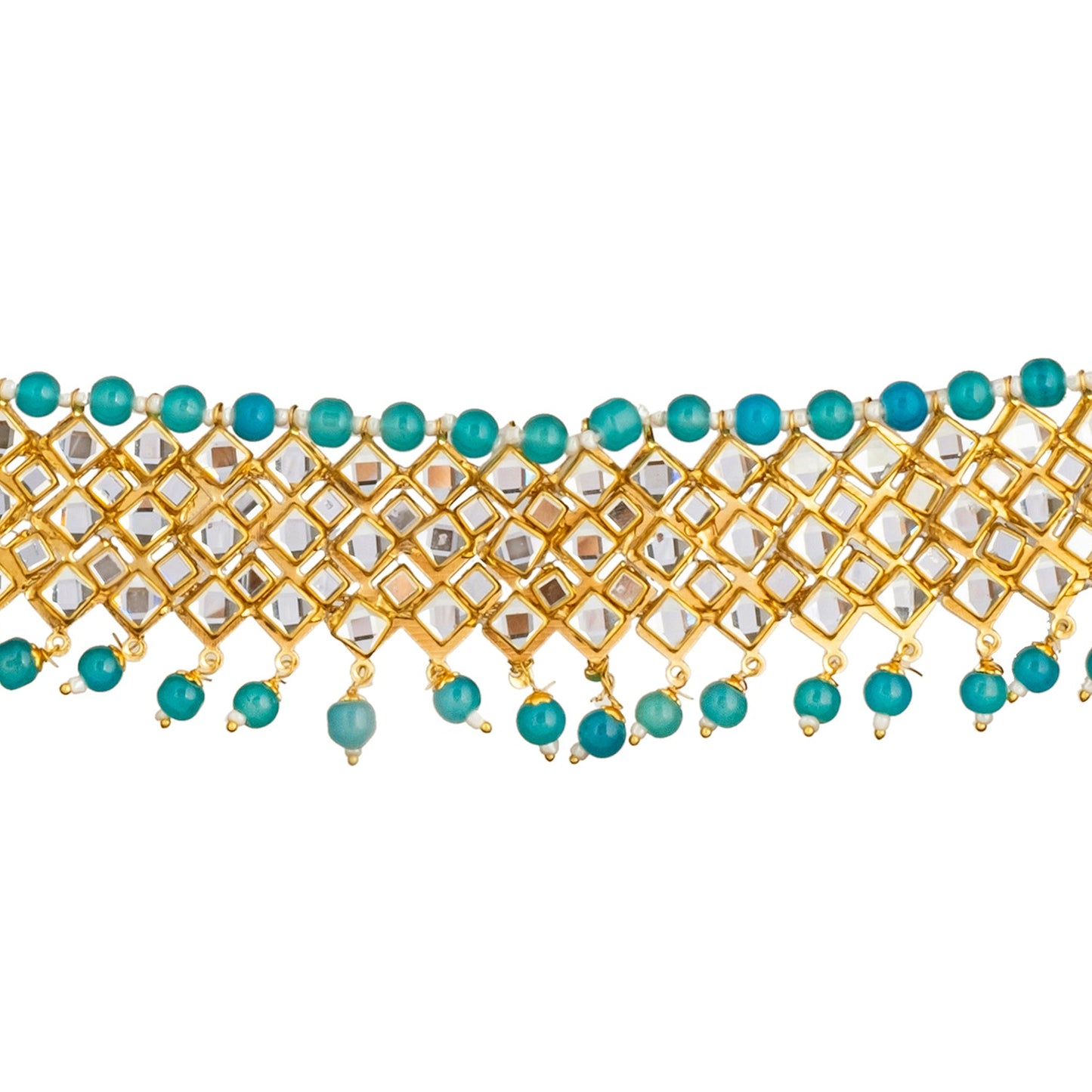 Shining Jewel Gold Plated Kundan Pearl Choker Bridal Necklace Combo Jewellery Set with Tikka and Earrings for Women (SJN_27_BL)