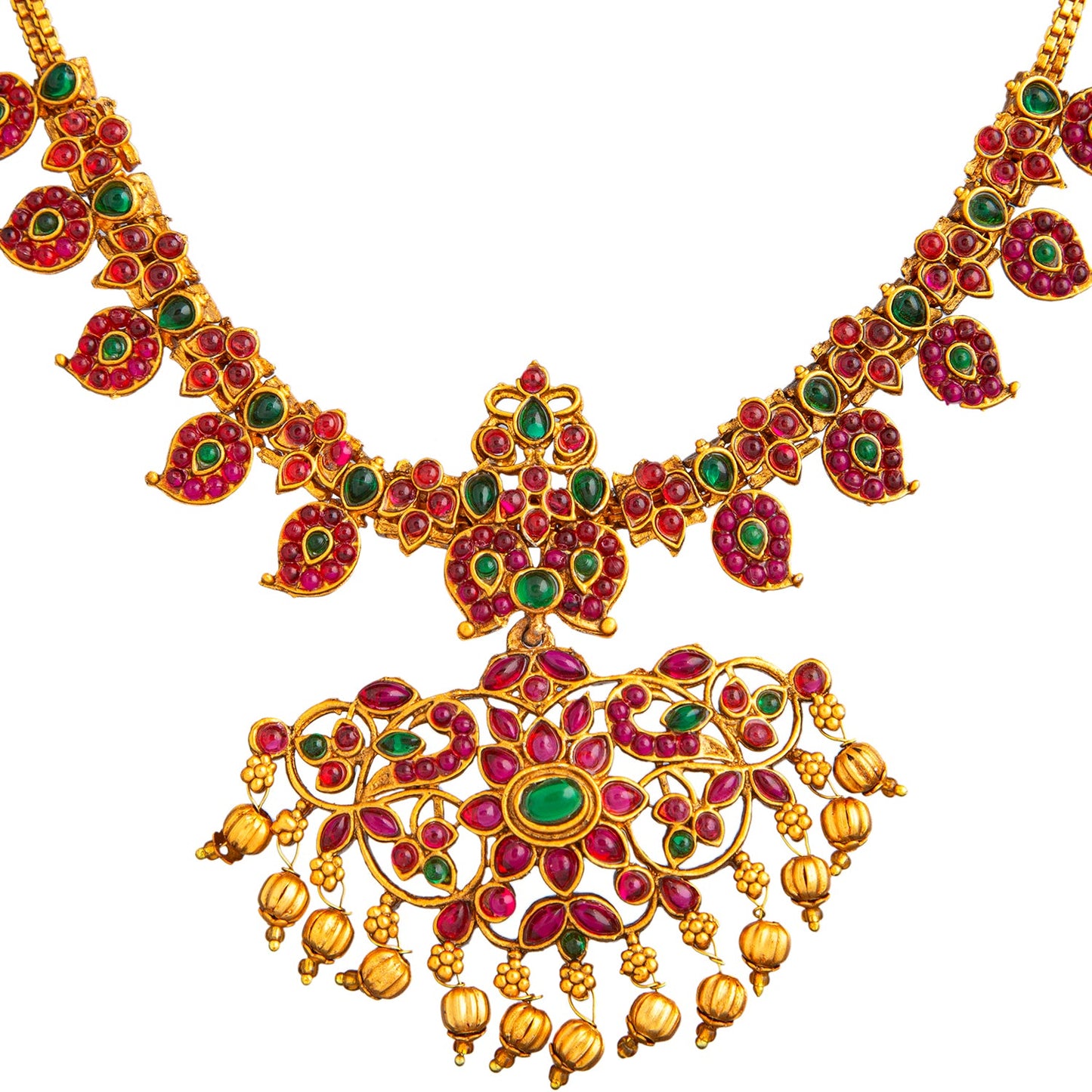 Shining Jewel Traditional Antique Gold Plated Temple Jewellery Traditional Long Bridal Jewellery Necklace Set for Women (SJN_37_PG)
