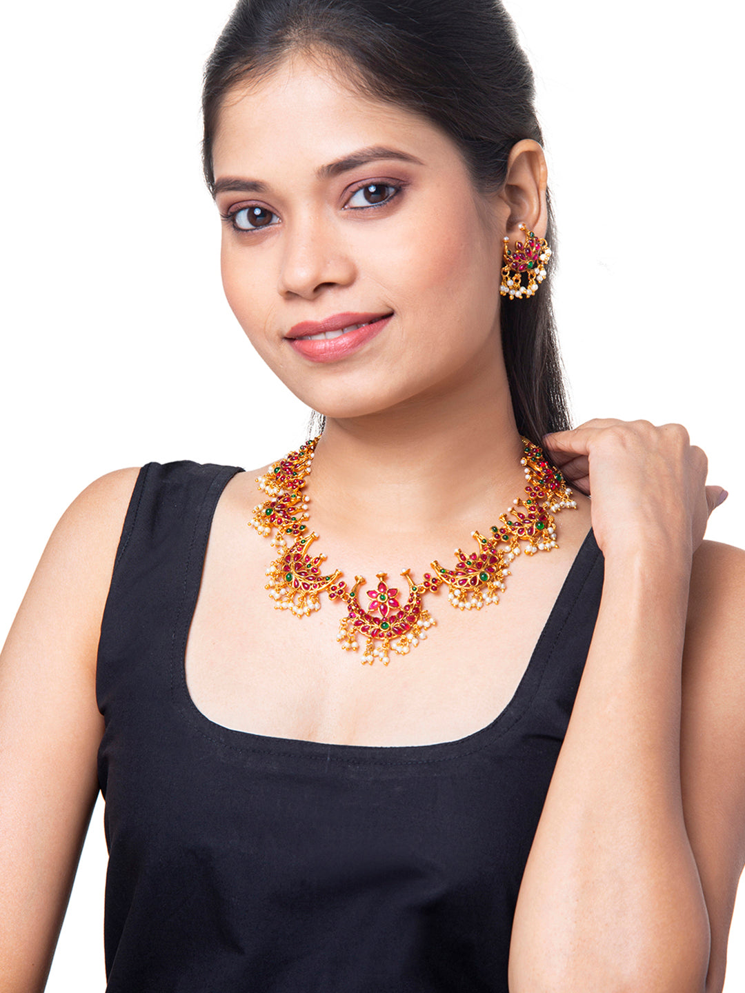 Traditional Antique Gold Plated Temple Jewellery Traditional Long Bridal Jewellery Necklace Set for Women SJN_41_S