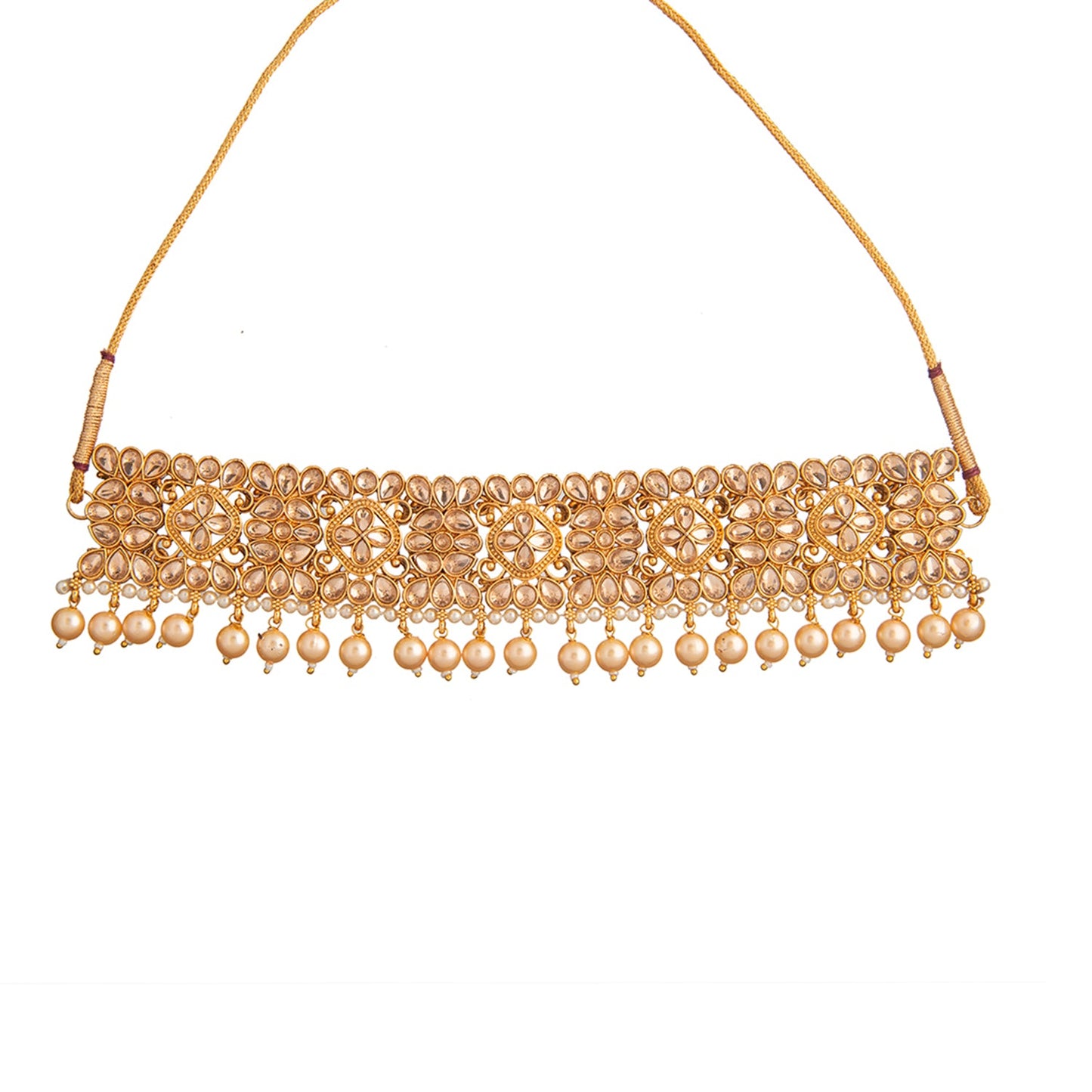 Shining Jewel Gold Plated Kundan Pearl Choker Bridal Necklace Combo Jewellery Set With Tikka and Earrings for Women (SJN_57_G.LCT)