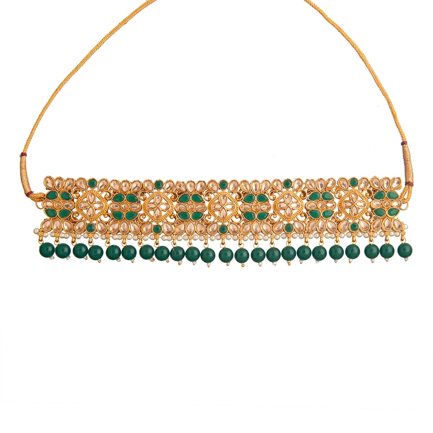 Shining Jewel Gold Plated Kundan Pearl Choker Bridal Necklace Combo Jewellery Set With Tikka and Earrings for Women (SJN_57_G)