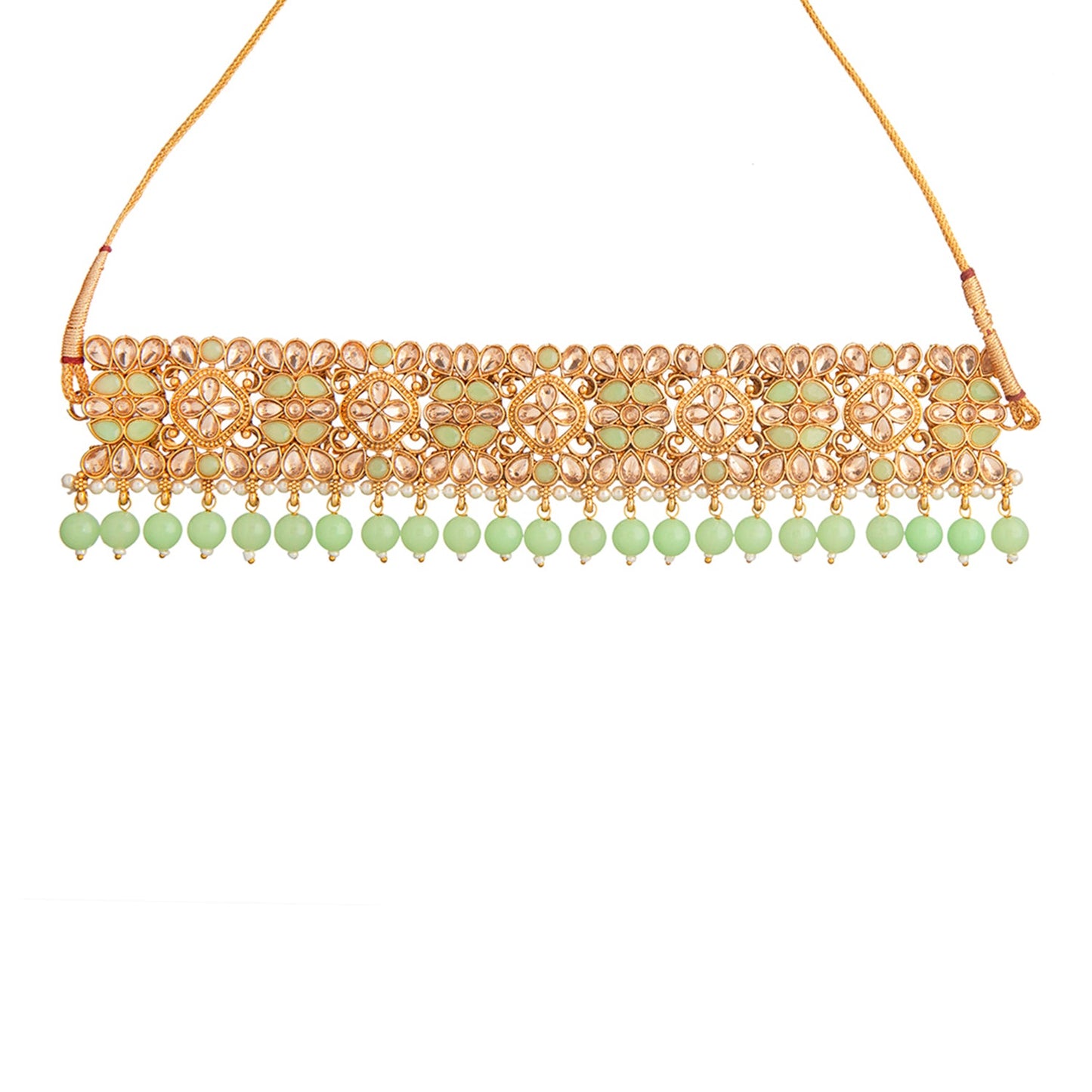 Shining Jewel Gold Plated Kundan Pearl Choker Bridal Necklace Combo Jewellery Set With Tikka and Earrings for Women (SJN_57_LG)