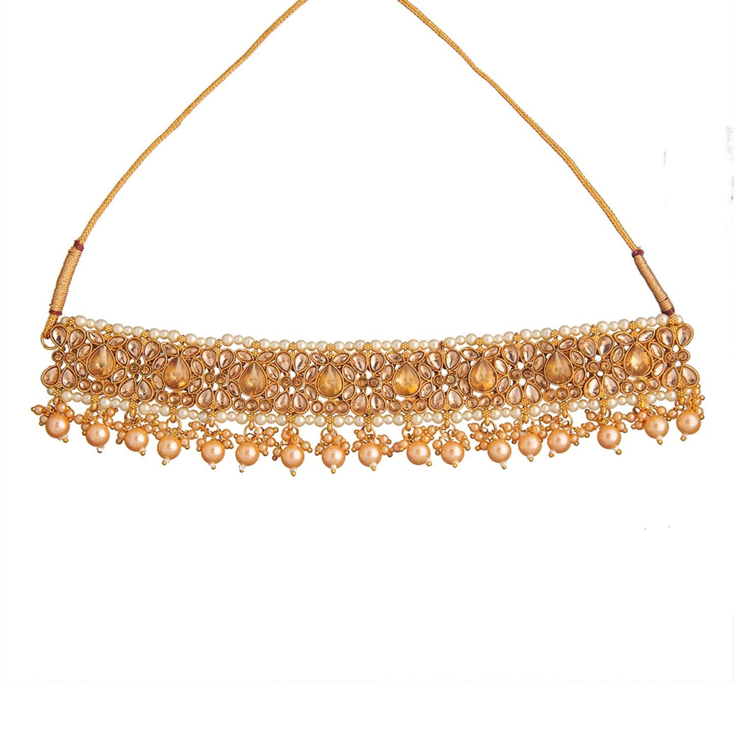 Shining Jewel Gold Plated Kundan Pearl Choker Bridal Necklace Combo Jewellery Set With Tikka and Earrings for Women (SJN_59_G.LCT)