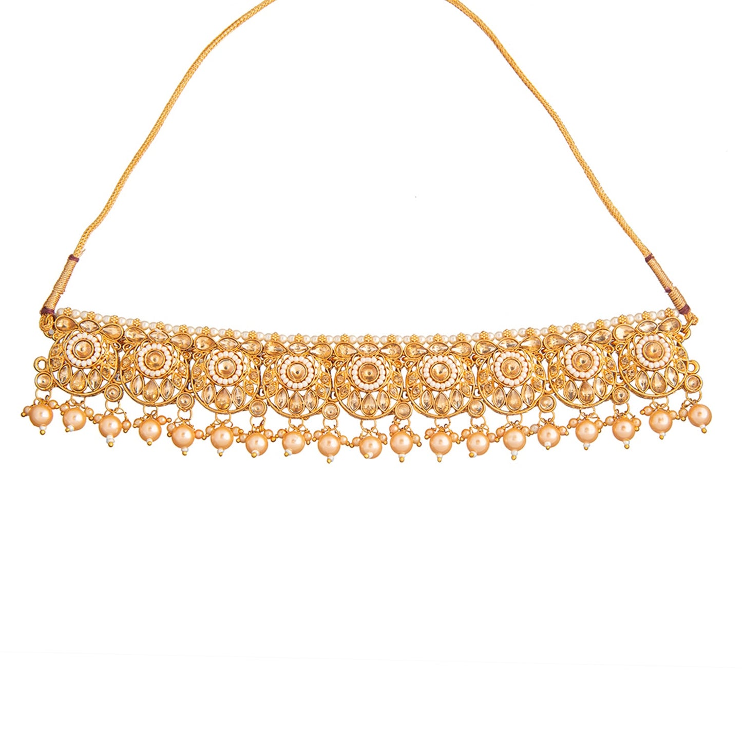 Shining Jewel Gold Plated Kundan Pearl Choker Bridal Necklace Combo Jewellery Set With Tikka and Earrings for Women (SJN_61_G.LCT)