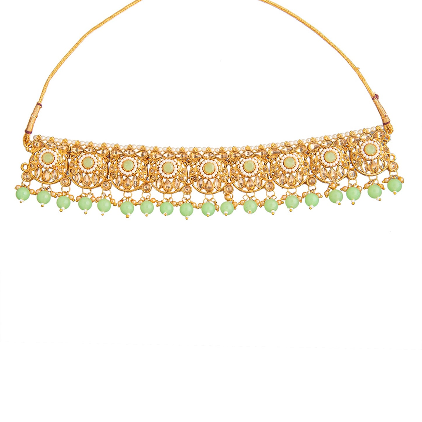 Shining Jewel Gold Plated Kundan Pearl Choker Bridal Necklace Combo Jewellery Set With Tikka and Earrings for Women (SJN_61_LG)