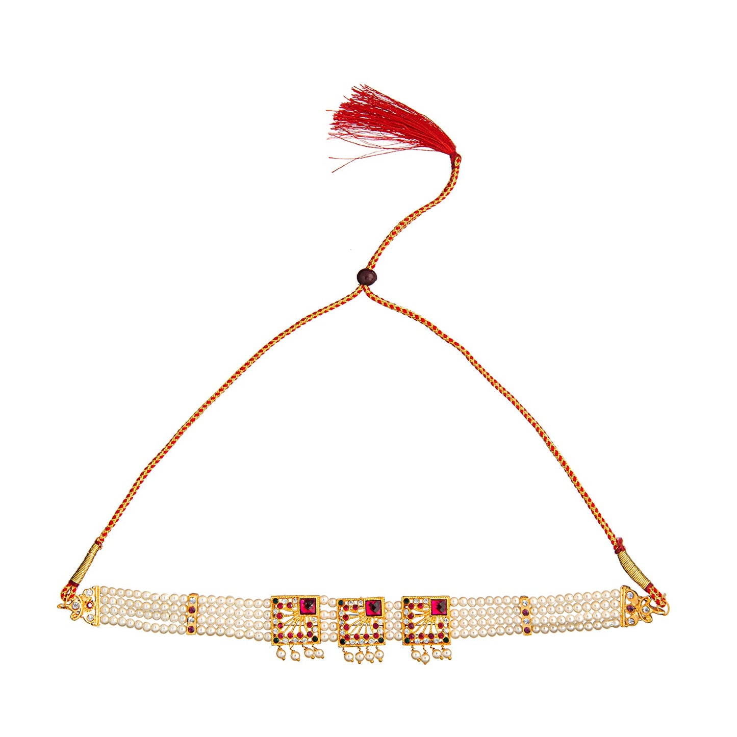 Shining Jewel Multistrand Traditional Design Pearl Choker Necklace Jewellery Set for Women (SJN_62)